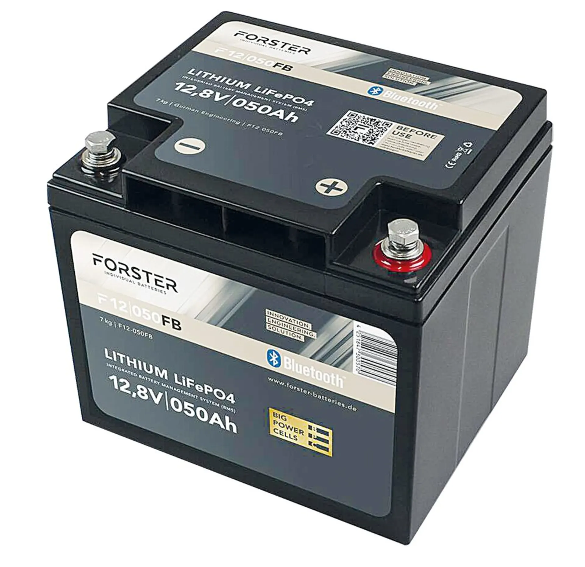 Forster LiFePO4 Lithium-Batterie 12 V 50 Ah 197 x 165 x 174 mm, integriertes BMS und Bluetooth