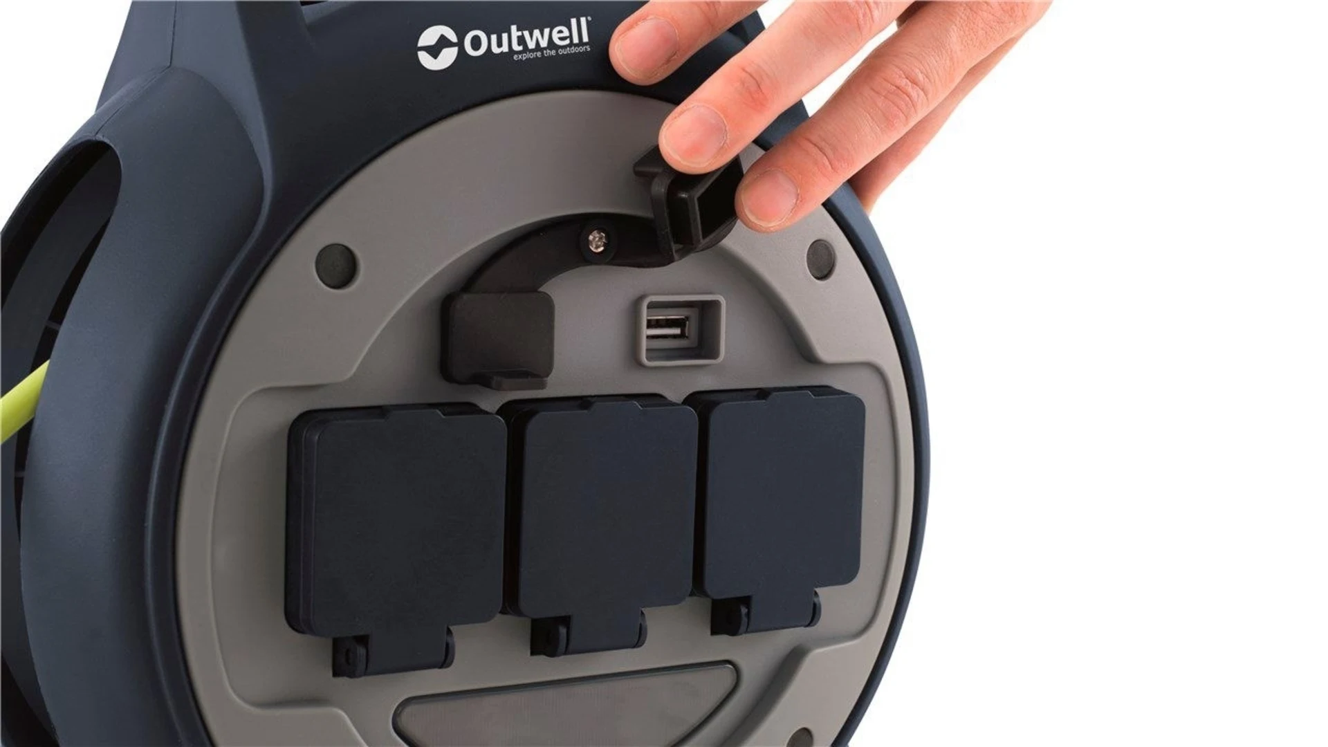 Outwell Mensa Kabeltrommel mit USB Licht und 3 geschützten Steckdosen 15 Meter