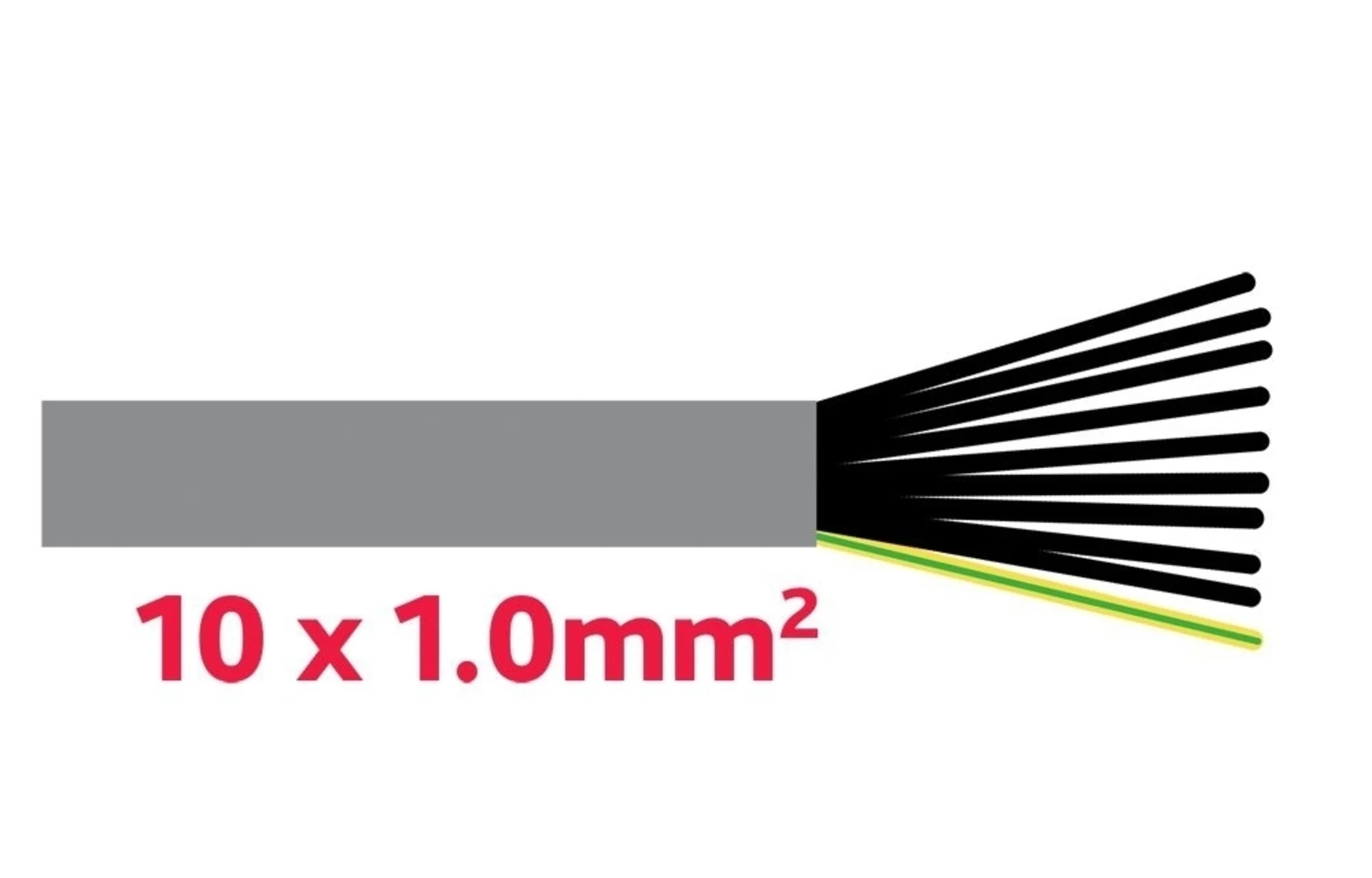 Steuerkabel 10 x 1.0 mm2 Adern schwarz, nummeriert + 1 Schutzleiter grün/gelb