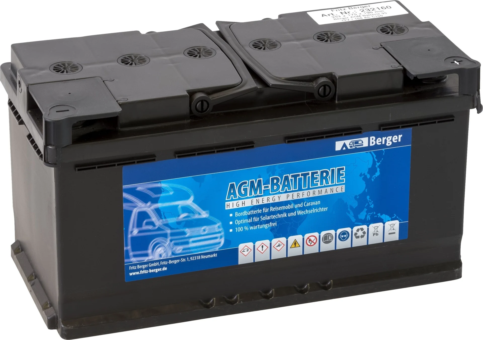 Berger AGM-Batterie LA70 - 12 V / 83 Ah