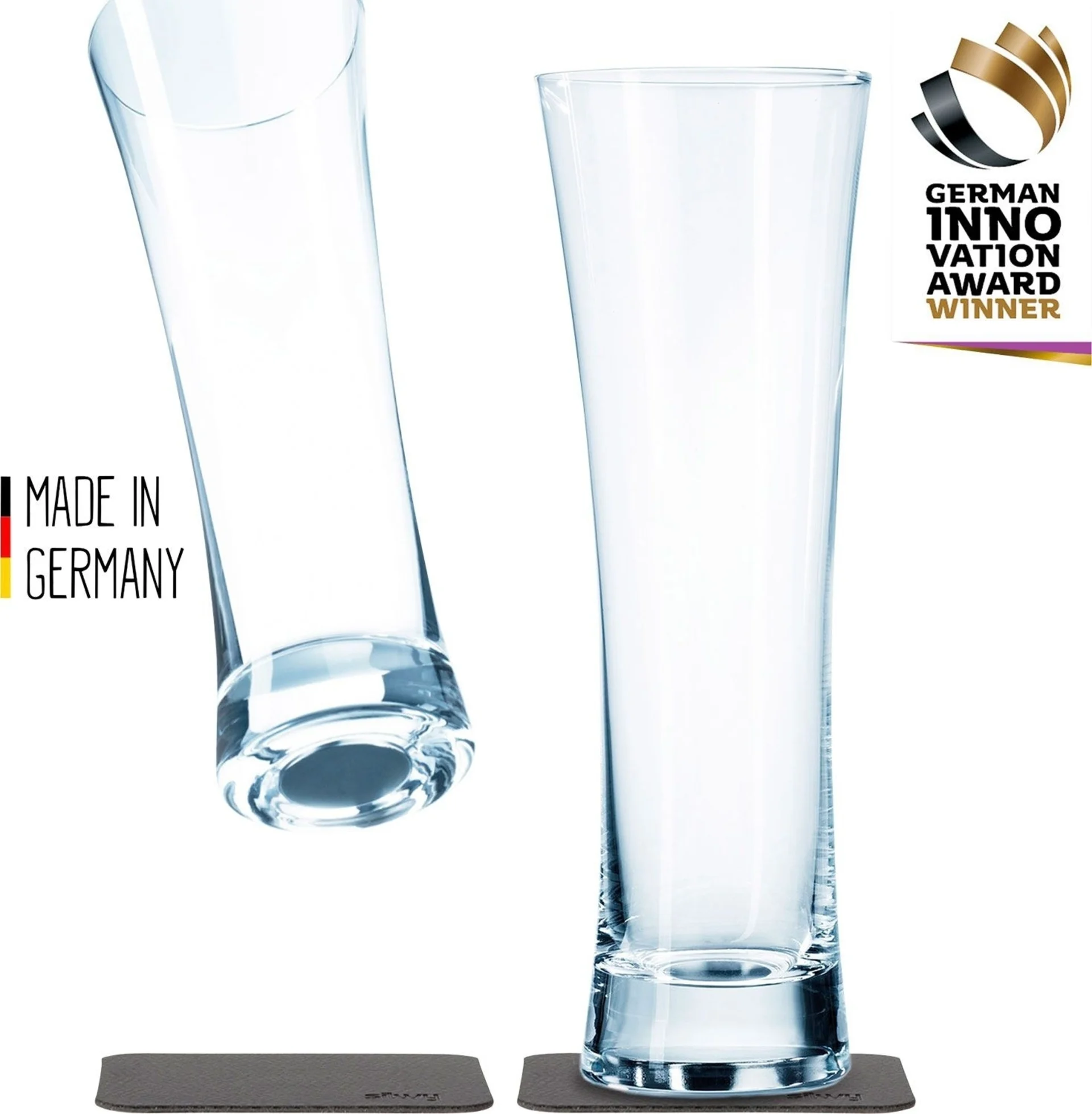silwy® Magnet-Bier-Kristallgläser mit Untersetzer 4-tlg. (330 ml)