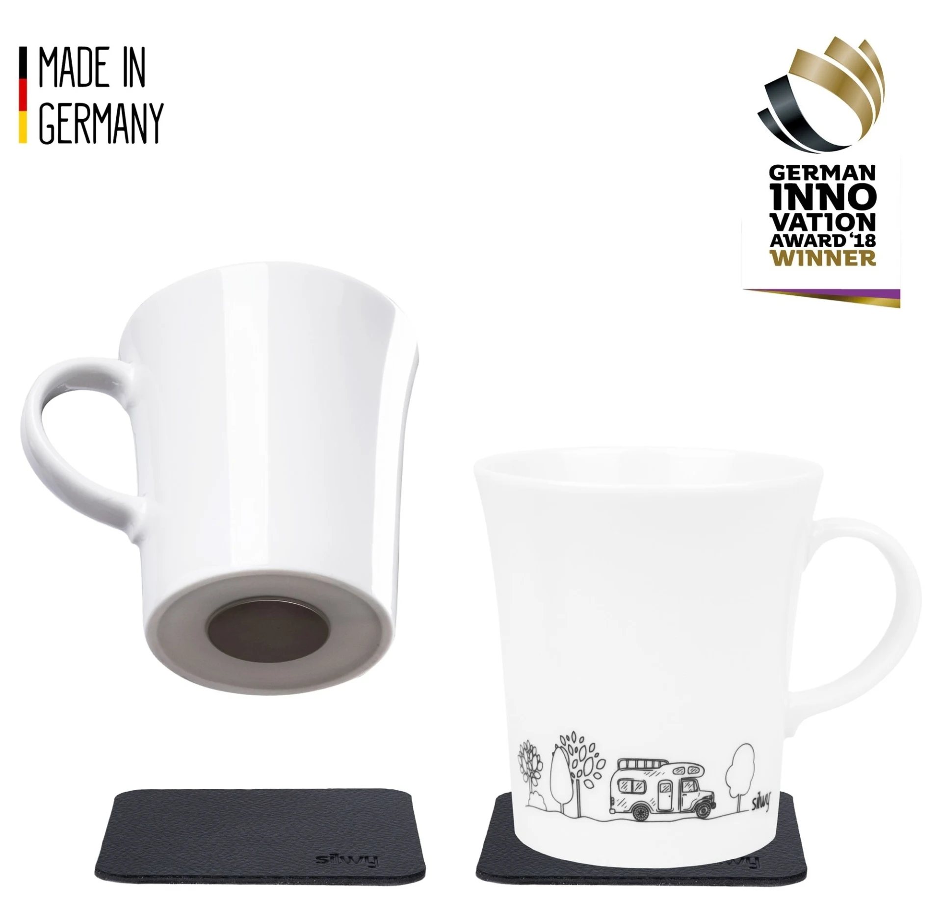 Silwy Magnet-Tassen "Camping" 2er-Set inkl. Metall-Nano-Pads
