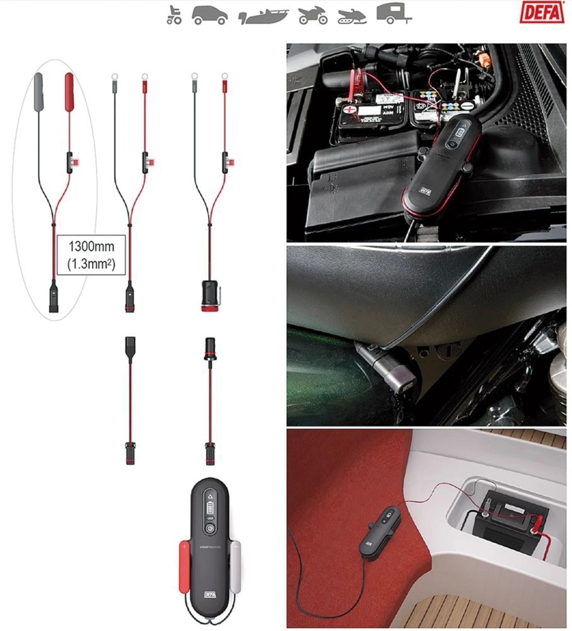 DEFA - Câble de charge de batterie avec indicateur d'état 12 V