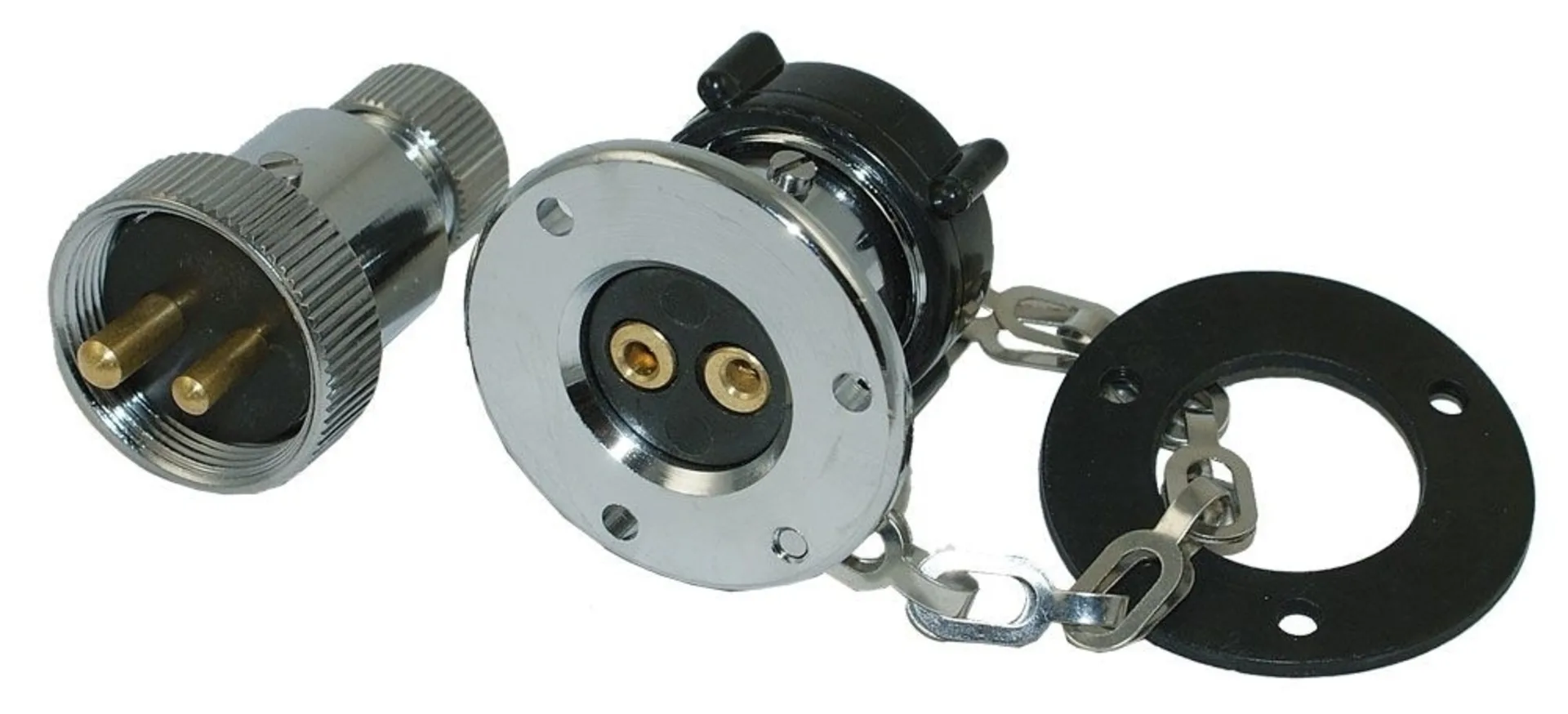 Hella Marine - Stecker und Steckdose 2-pol. Aufbau, mit Deckel+Gummi, verchromt Hella Marine - Stecker und Steckdose 2-pol. Aufbau, mit Deckel+Gummi, verchromt