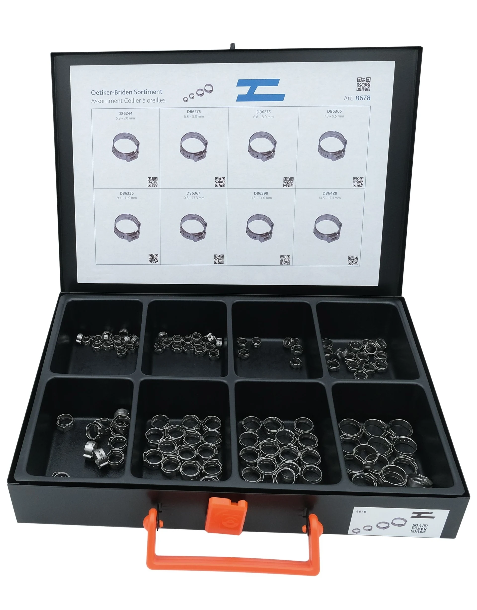 Gamme de colliers Oetiker en acier inoxydable - DIN 1.4301 - 5,8-7,0...14,5-17,0 mm Gamme de colliers Oetiker en acier inoxydable - DIN 1.4301 - 5,8-7,0...14,5-17,0 mm