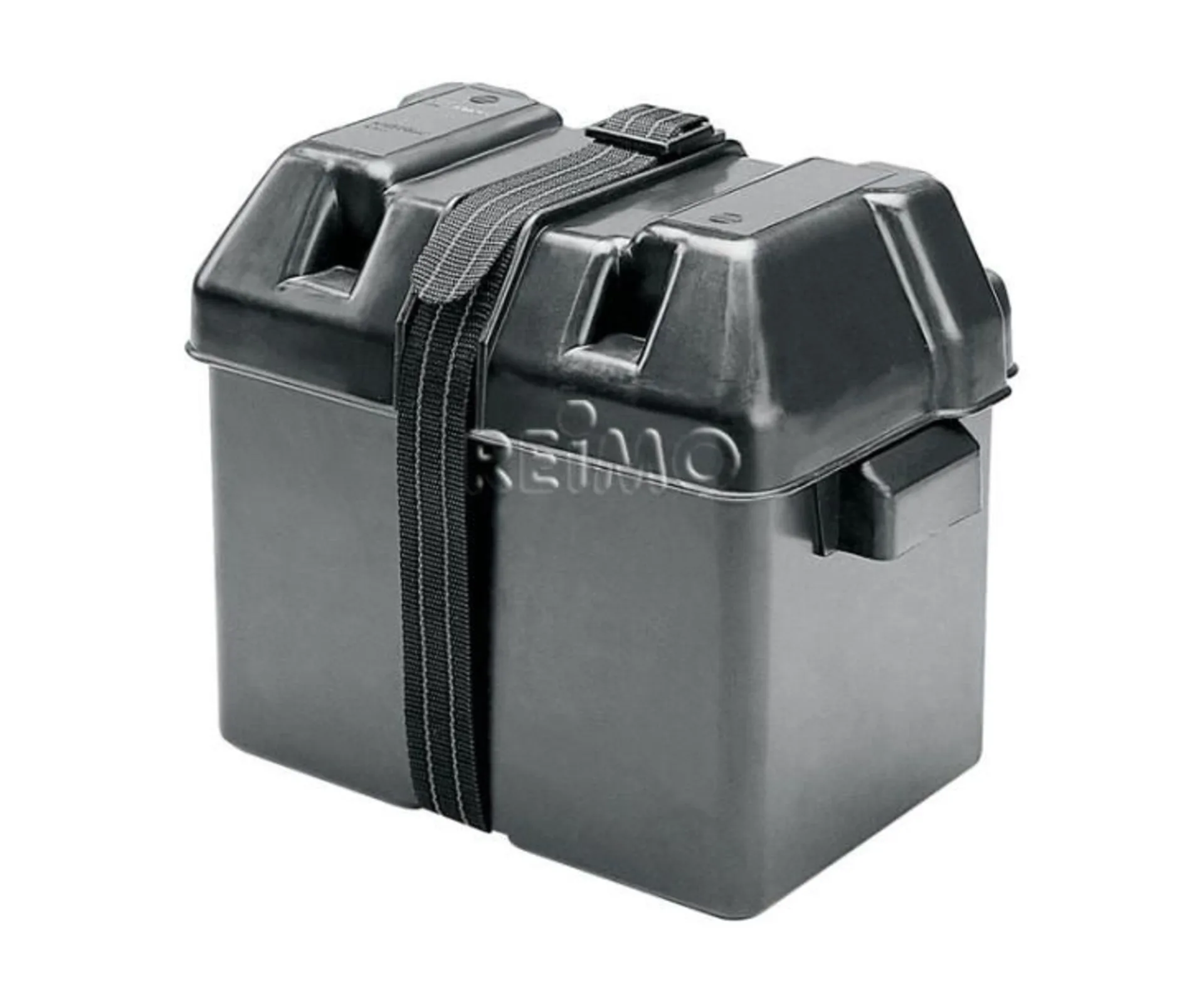 Grosser Batteriekasten mit Spanngurt in Grau, 34x19x22cm