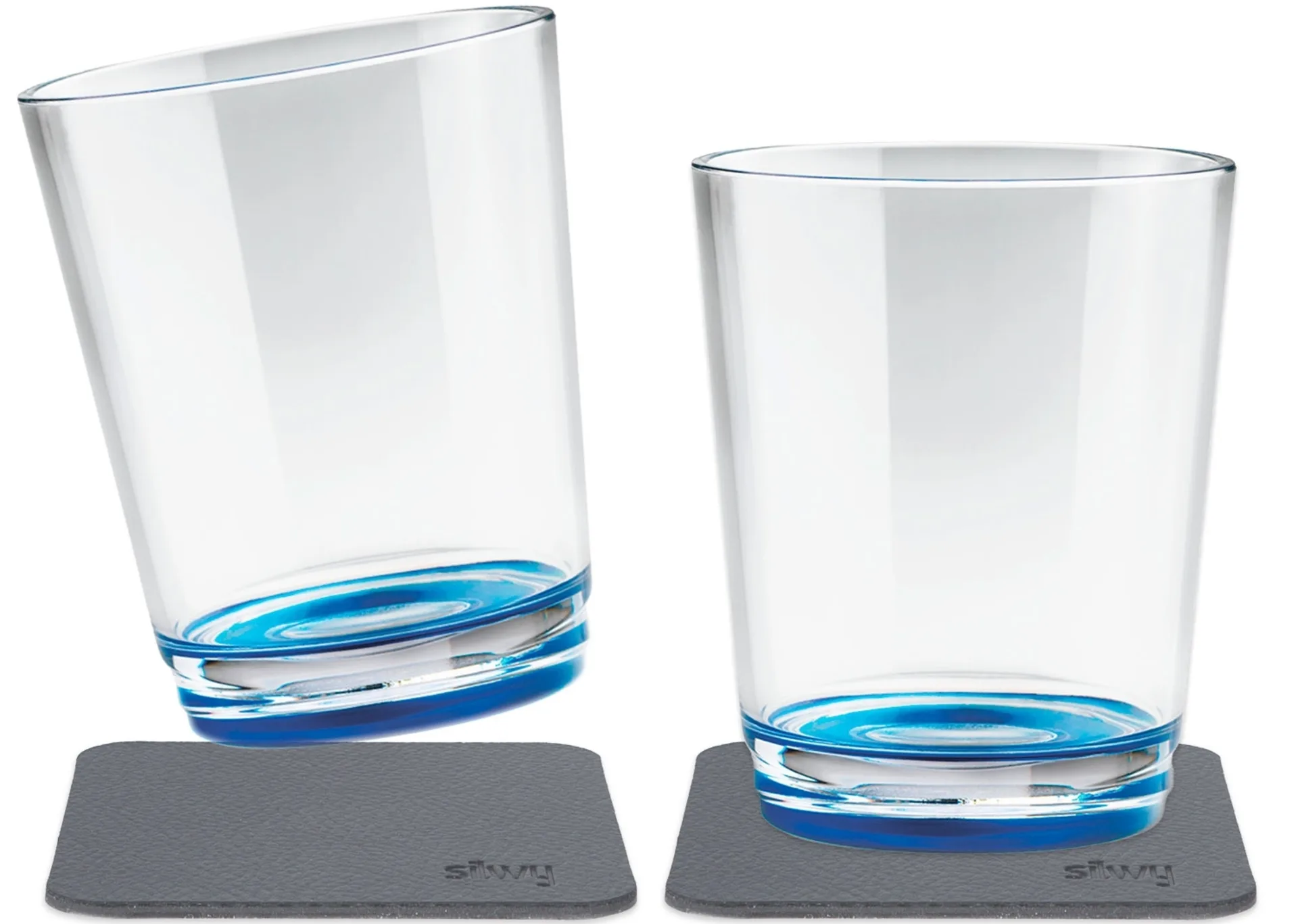 silwy® Tritan-Magnetgläser mit Untersetzer 2er Set (250 ml) Blau