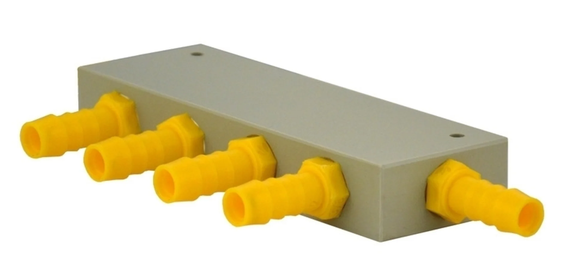 WeißGELB Wasserverteilerblock 4 Abgänge für 10 mm Schlauch WeißGELB Wasserverteilerblock 4 Abgänge für 10 mm Schlauch