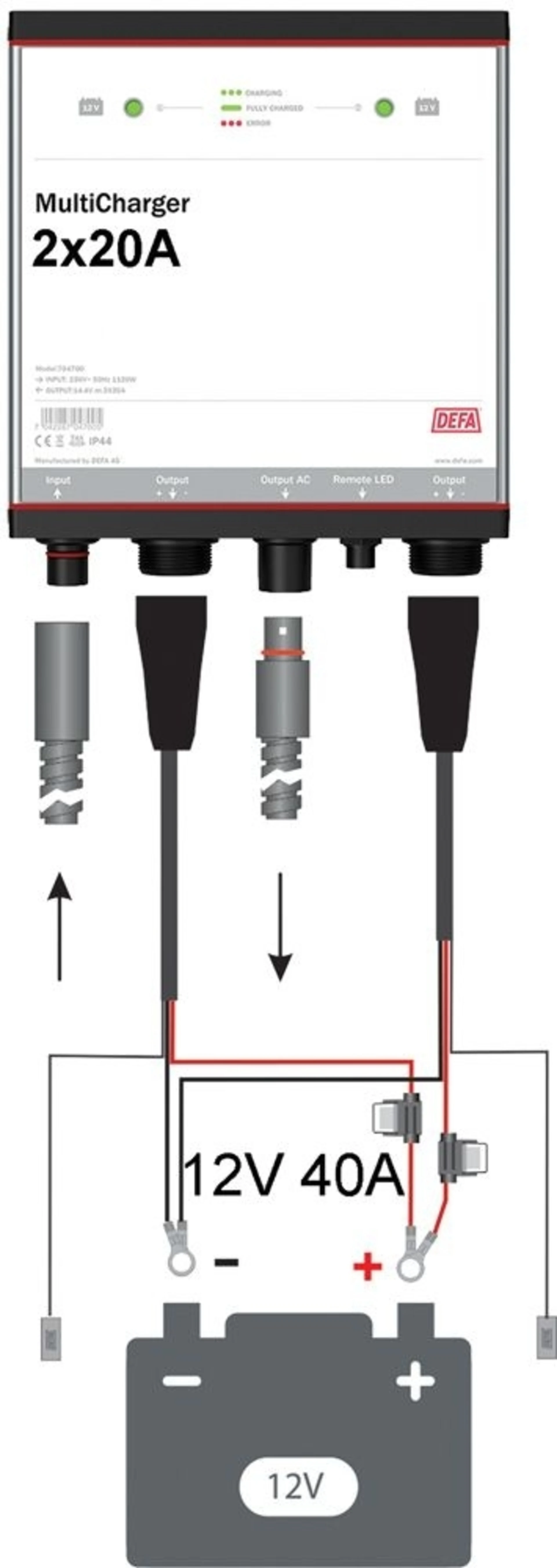 DEFA - Batterieladegerät 2x 12V 20A (24V) 182x190x53mm, für Festeinbau, MultiCharger