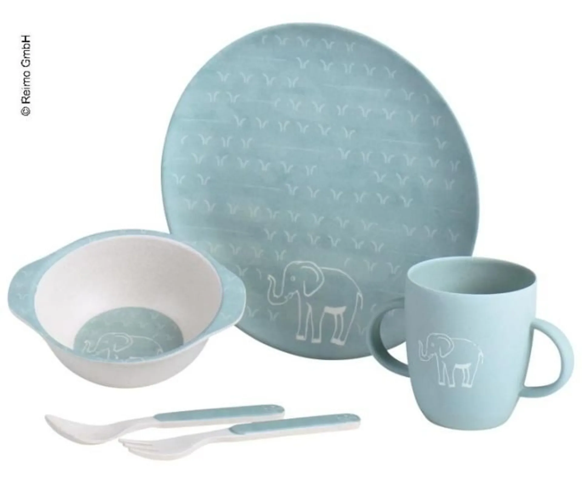 Set de vaisselle en bambou pour enfants,5pcs,motif : éléphant