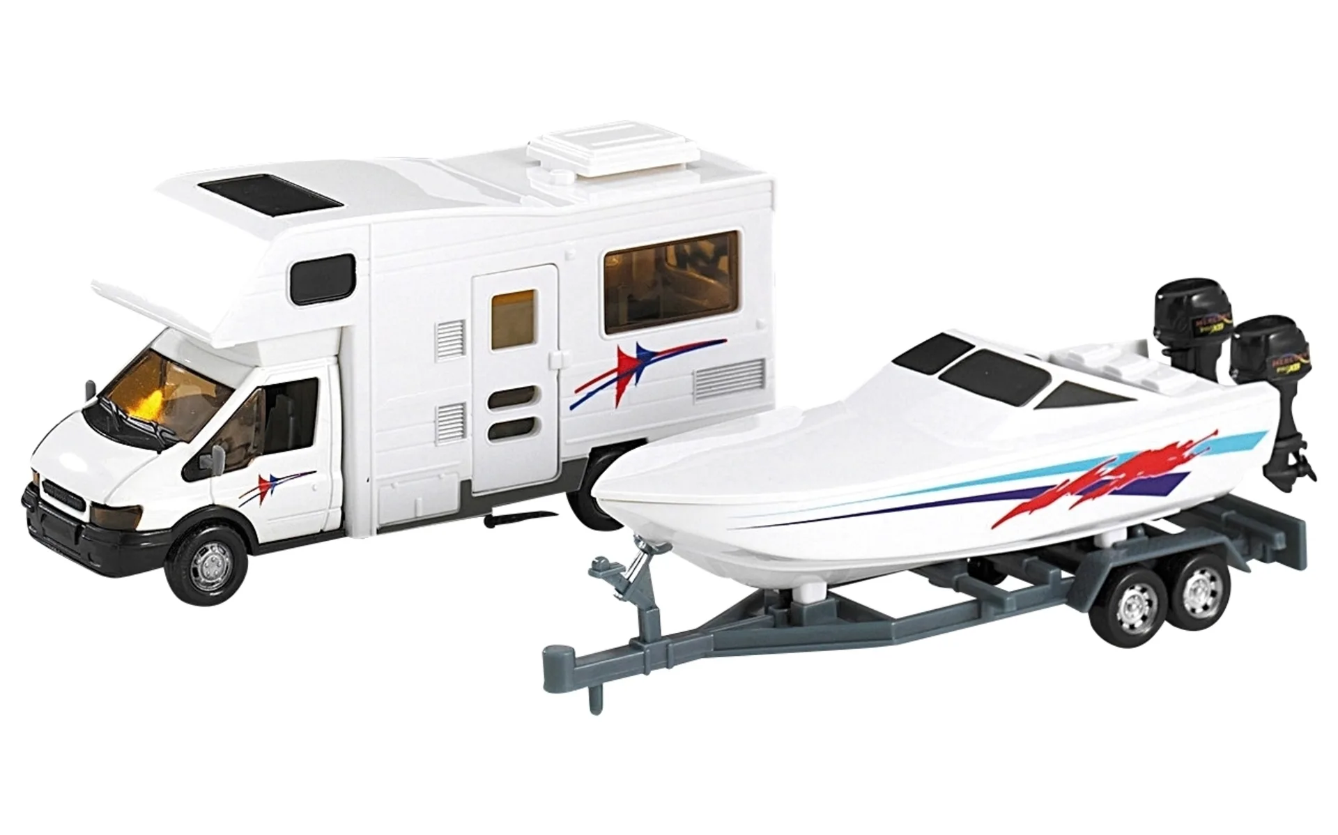 Motorhome-Wohnmobil mit Bootsanhänger