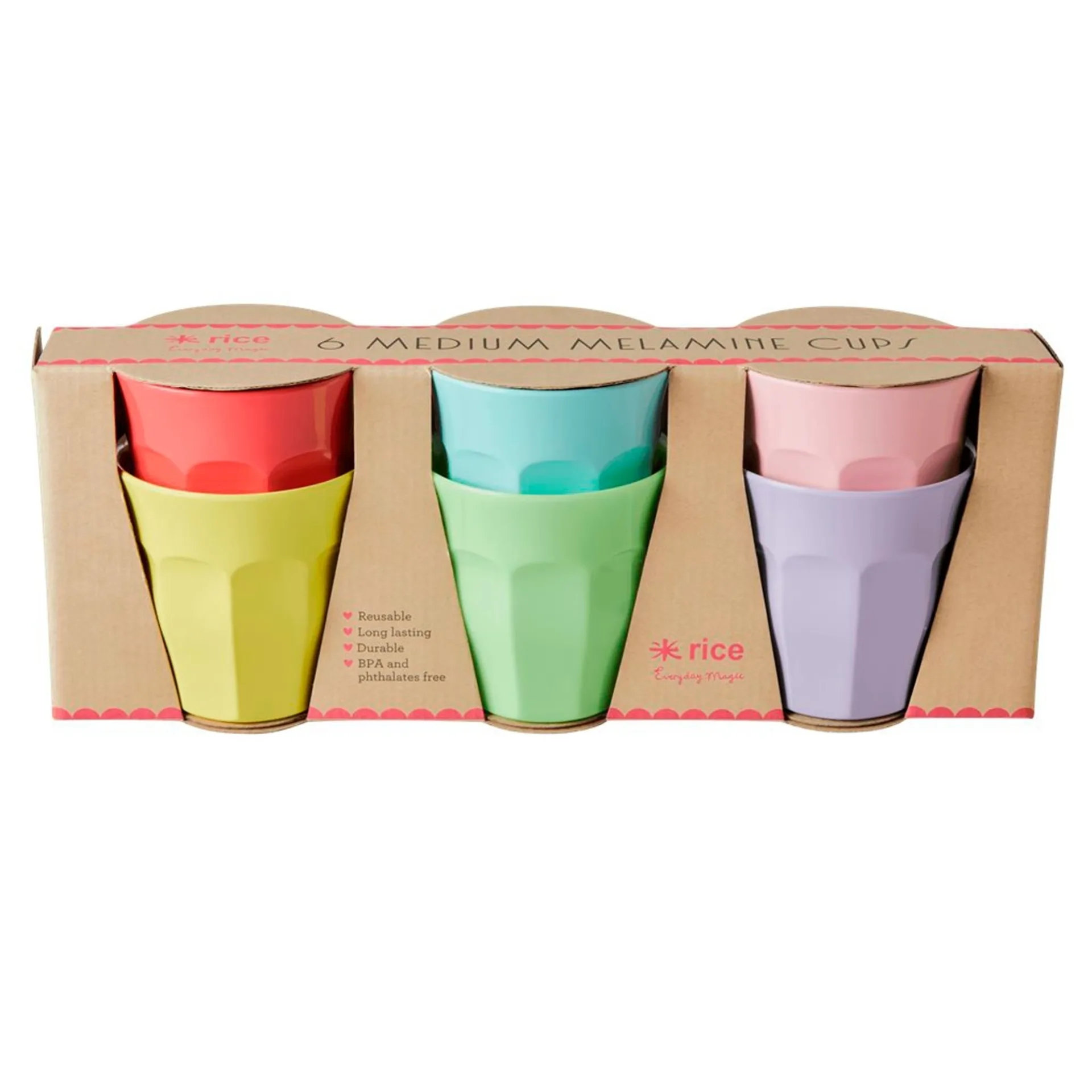 Rice Medium Melamin Becher Multi 6 Teilig Bunt