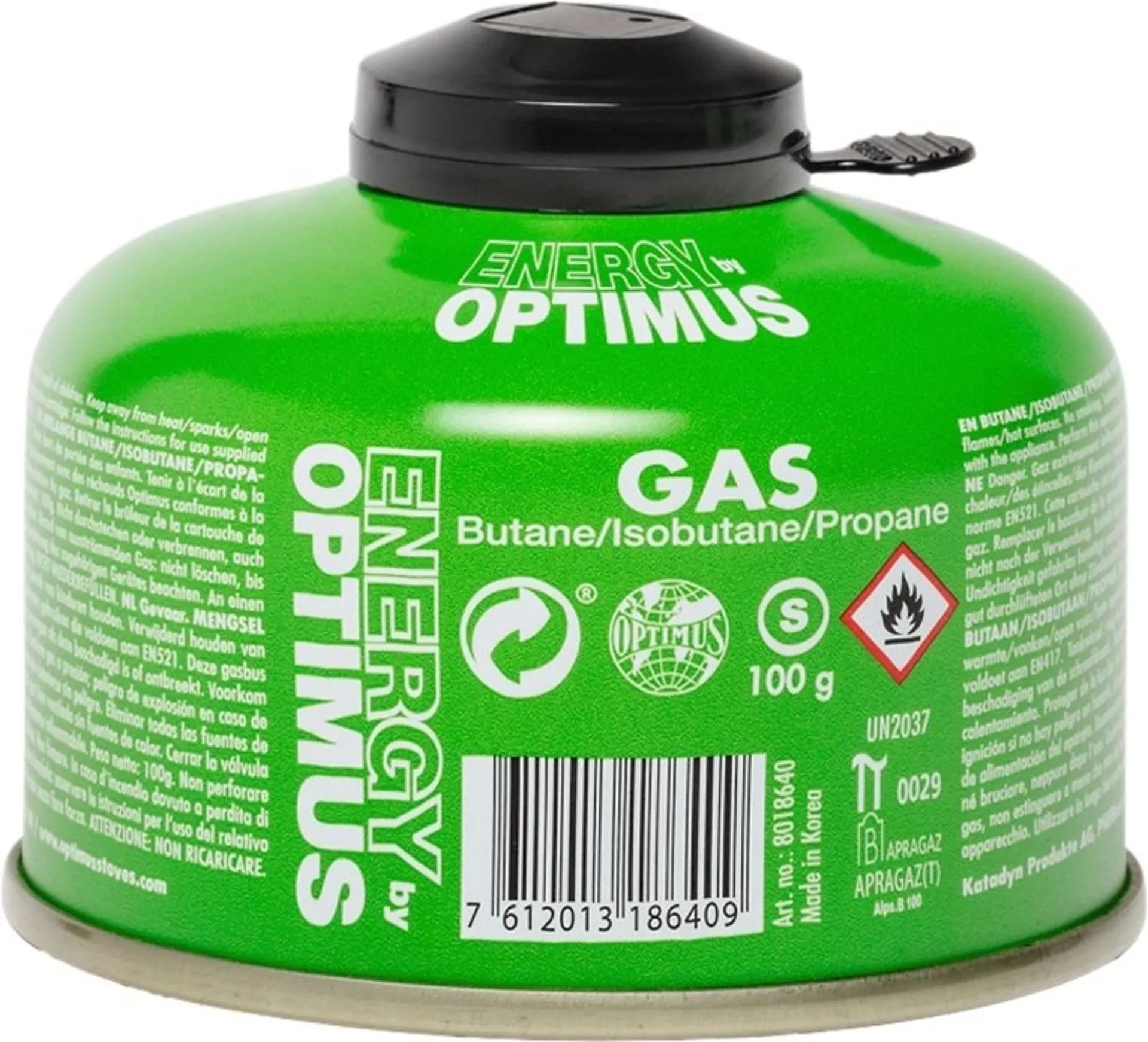 Cartouche de gaz universelle Optimus avec filetage et capuchon de protection, 100 g