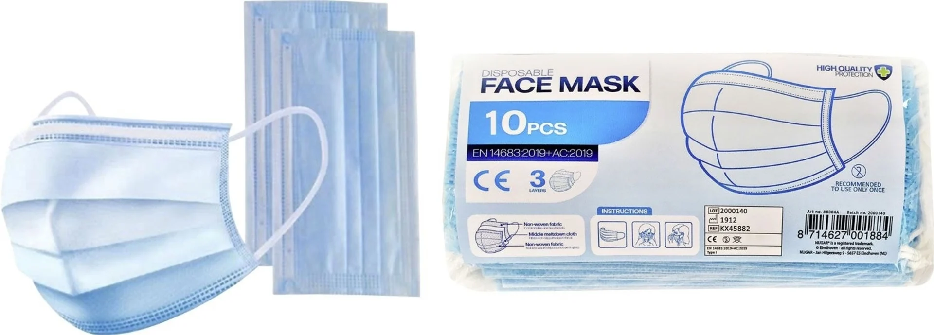 Masques buccaux et nasaux jetables 3 couches 10 pièces