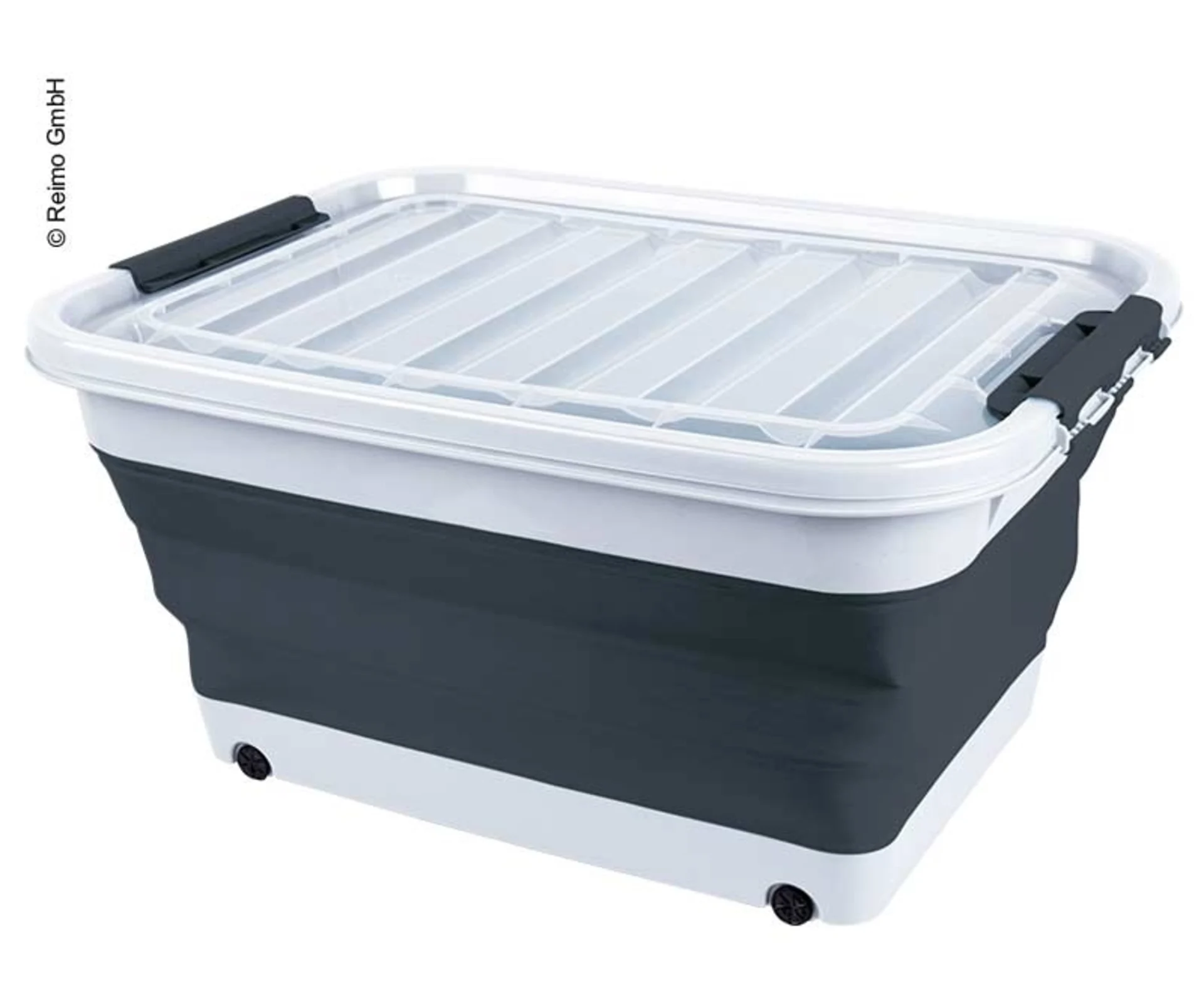 Boîte de rangement pliable avec couvercle et roulettes - 65 litres