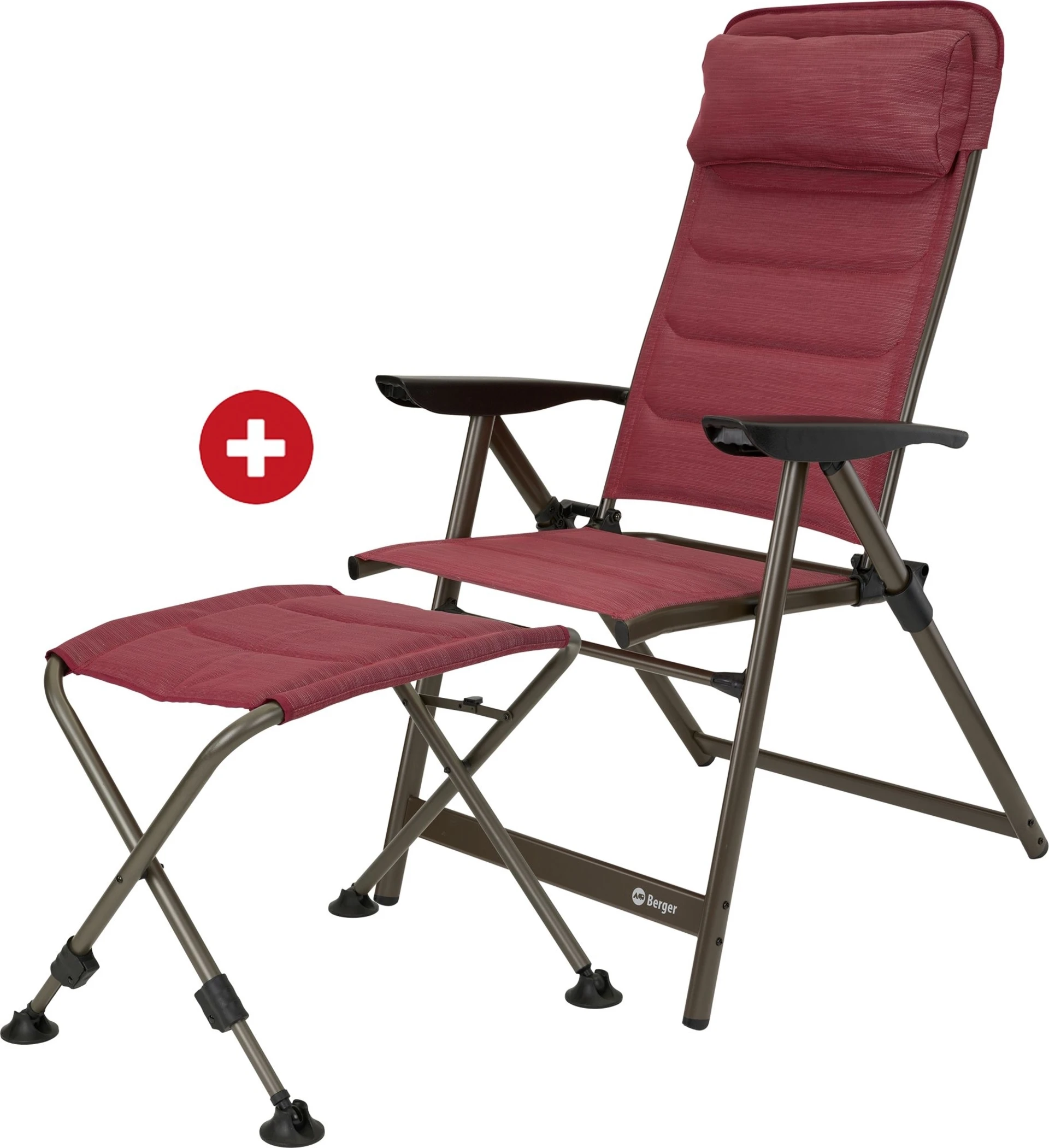 Ensemble chaise pliante Berger Slimline avec repose-jambes, couleur bordeaux