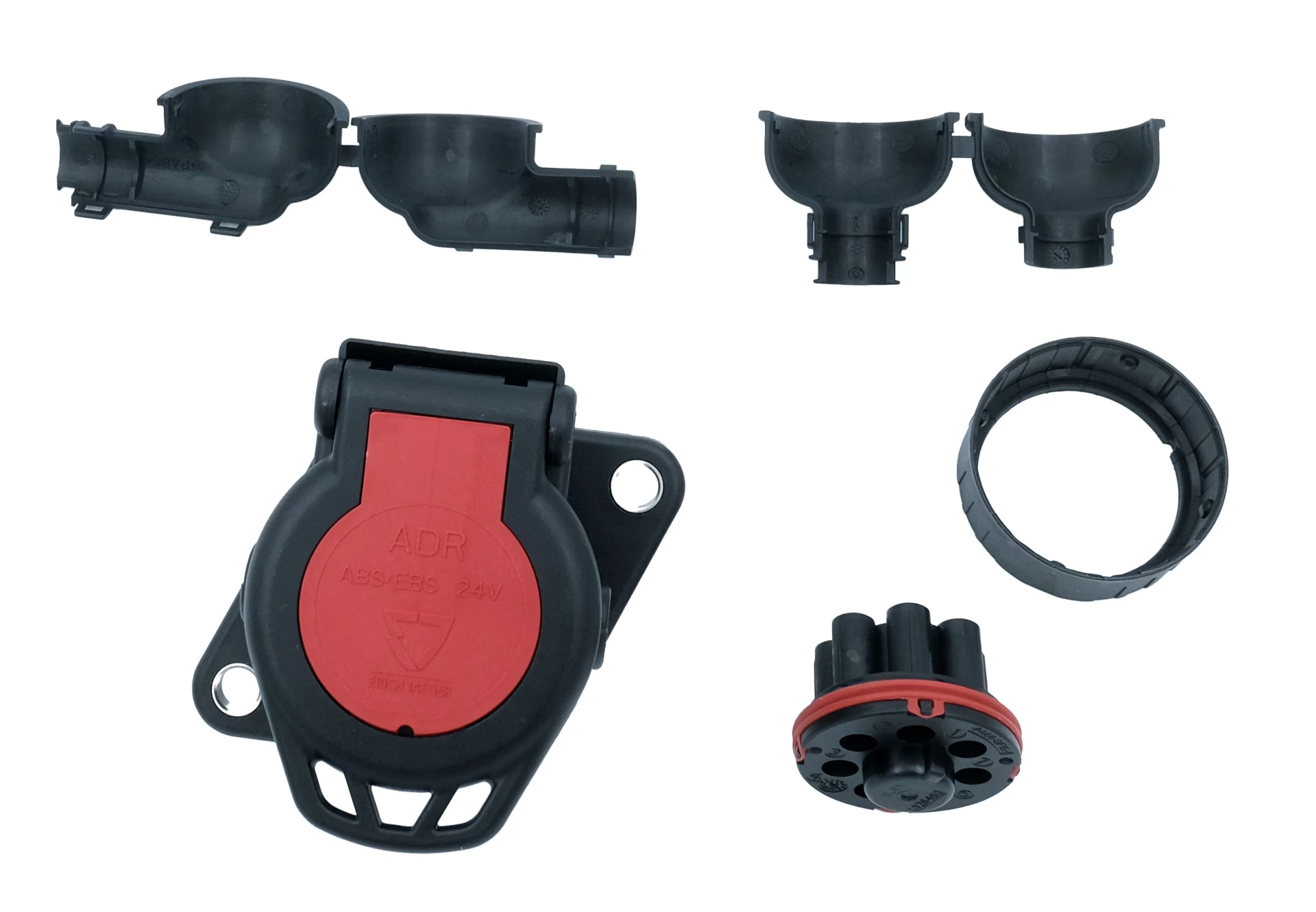 ABS/EBS - Steckdose 7-pol. 24 V 90° / 180° wasserdicht Crimpkontakte, ADR/GGVS, Volvo Ausrüstung