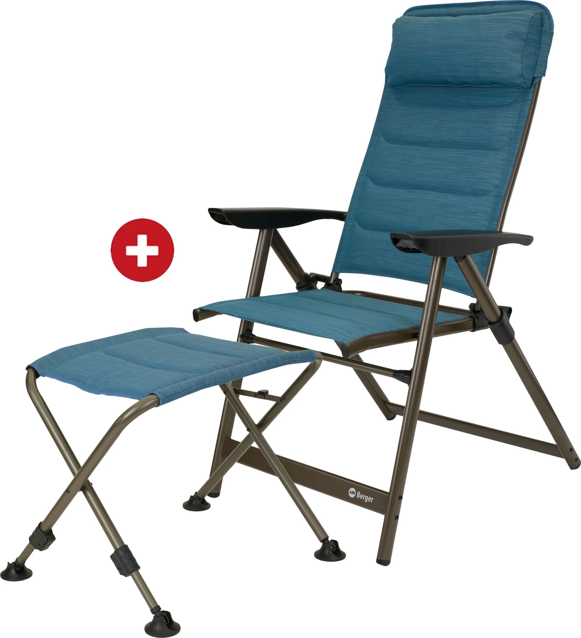 Ensemble chaise pliante Berger Slimline avec repose-jambes, bleu et persan