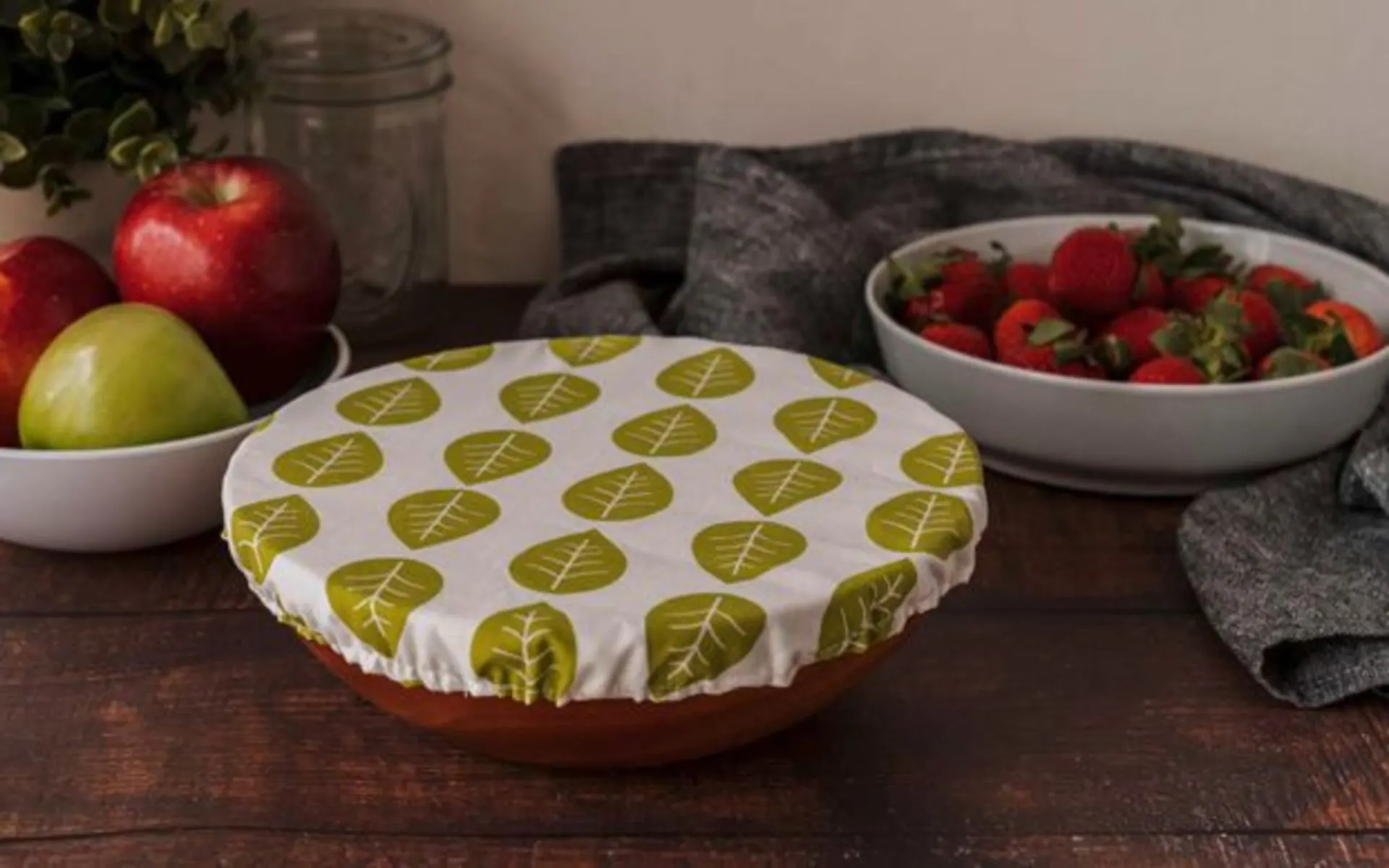 Nuts Innovations Schüsselabdeckung Textil XL Grüne Blätter