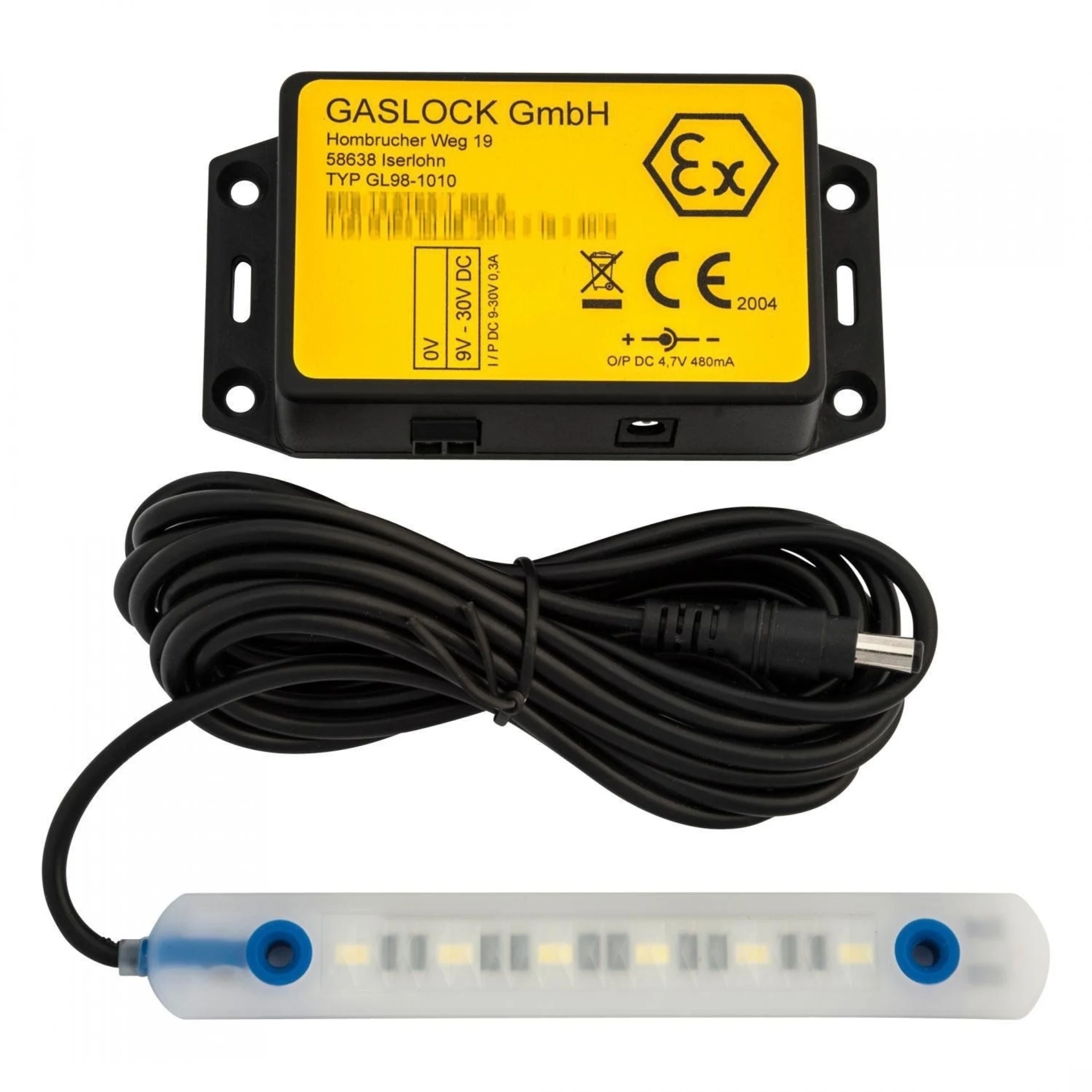 Gaslock Gaslight LED Leuchte inkl. explosionsgeschütztem Netzteil für Gaskasten 12 / 24 V