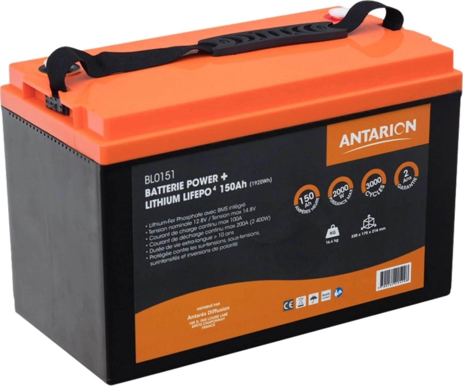Batterie au lithium Antarion 12,8 V 150 Ah