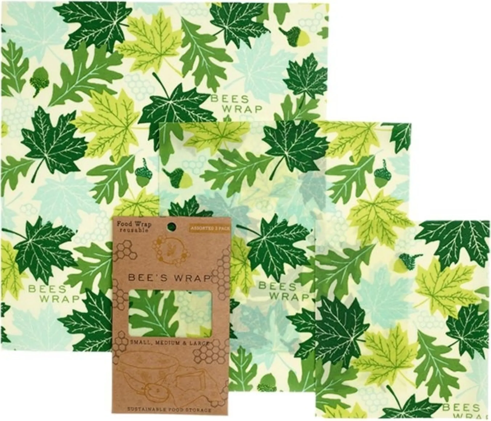 Bees Wrap : lot de 3 feuilles de cire d'abeille, assorties, motif « Forest Floor »
