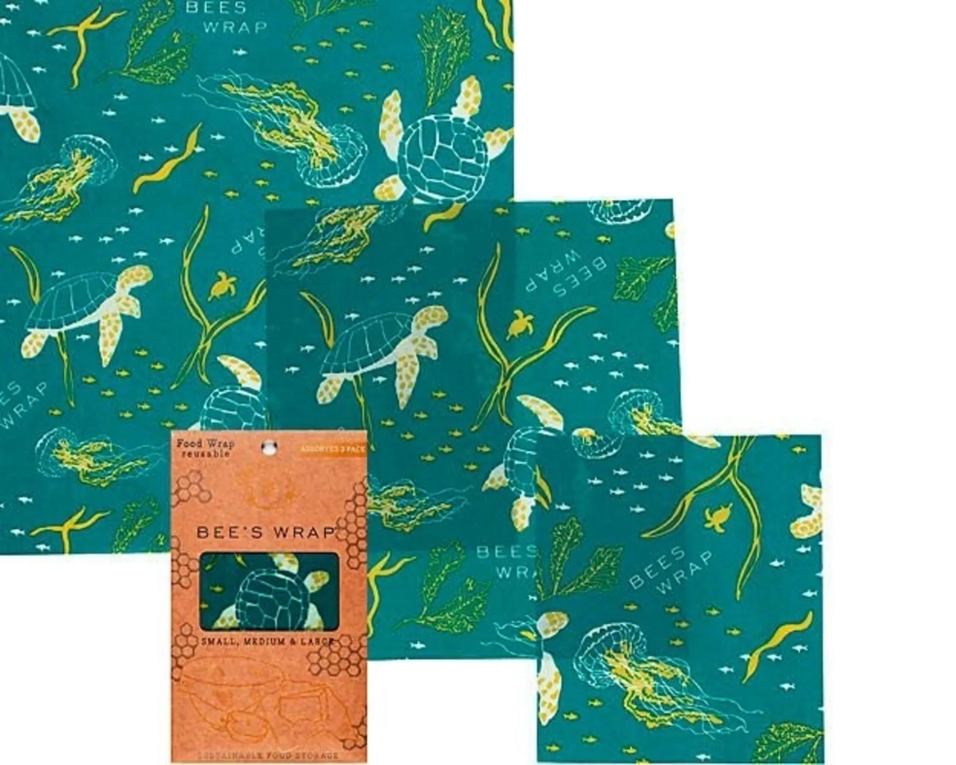 Bees Wrap : lot de 3 tissus en cire d'abeille, motifs variés « Ocean Print »