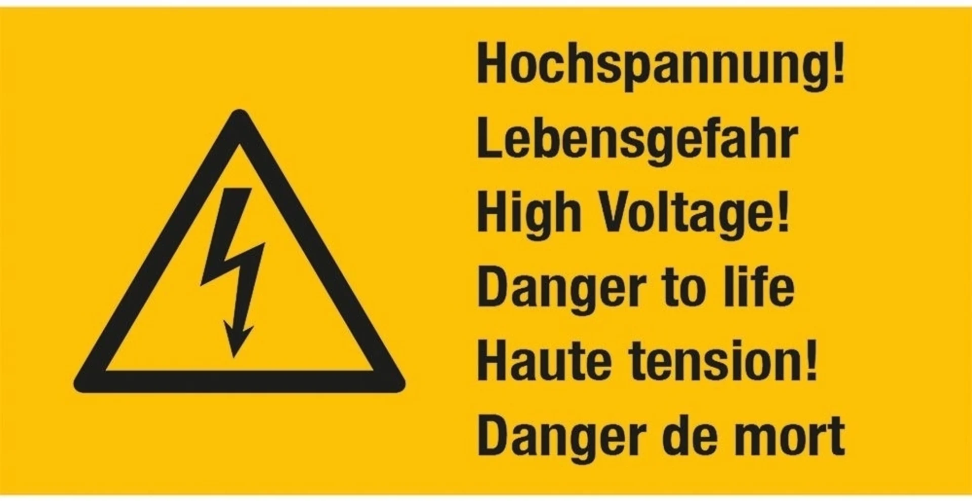 Warnschild Hochspannung Lebesgefahr 65 x 32 mm D/GB/F, 6 Stk. selbstklebende Sicherheits-Kennzeichnung