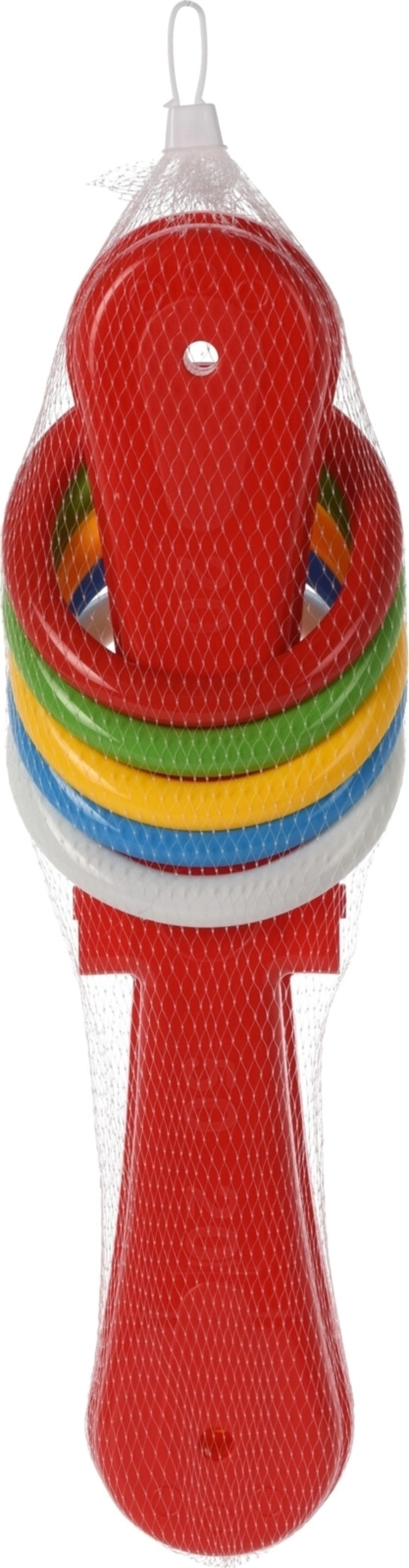 Jeu de lancer d'anneaux avec sac en filet - 5 anneaux - Rouge