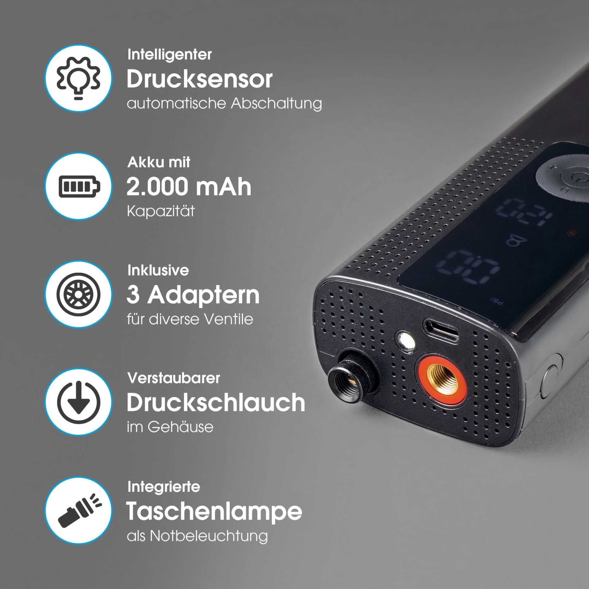 Xlayer Mobiler Akku-Luftkompressor 8.0 bar 2.000 mAh
