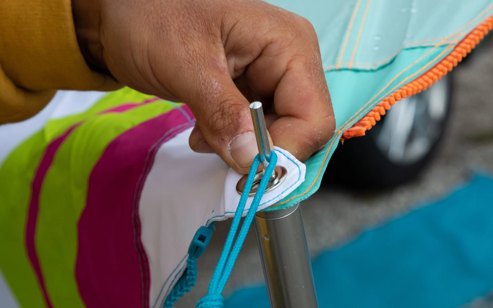 Bent Sonnensegel Zip-Canvas Karibik Design Weiß gestreift