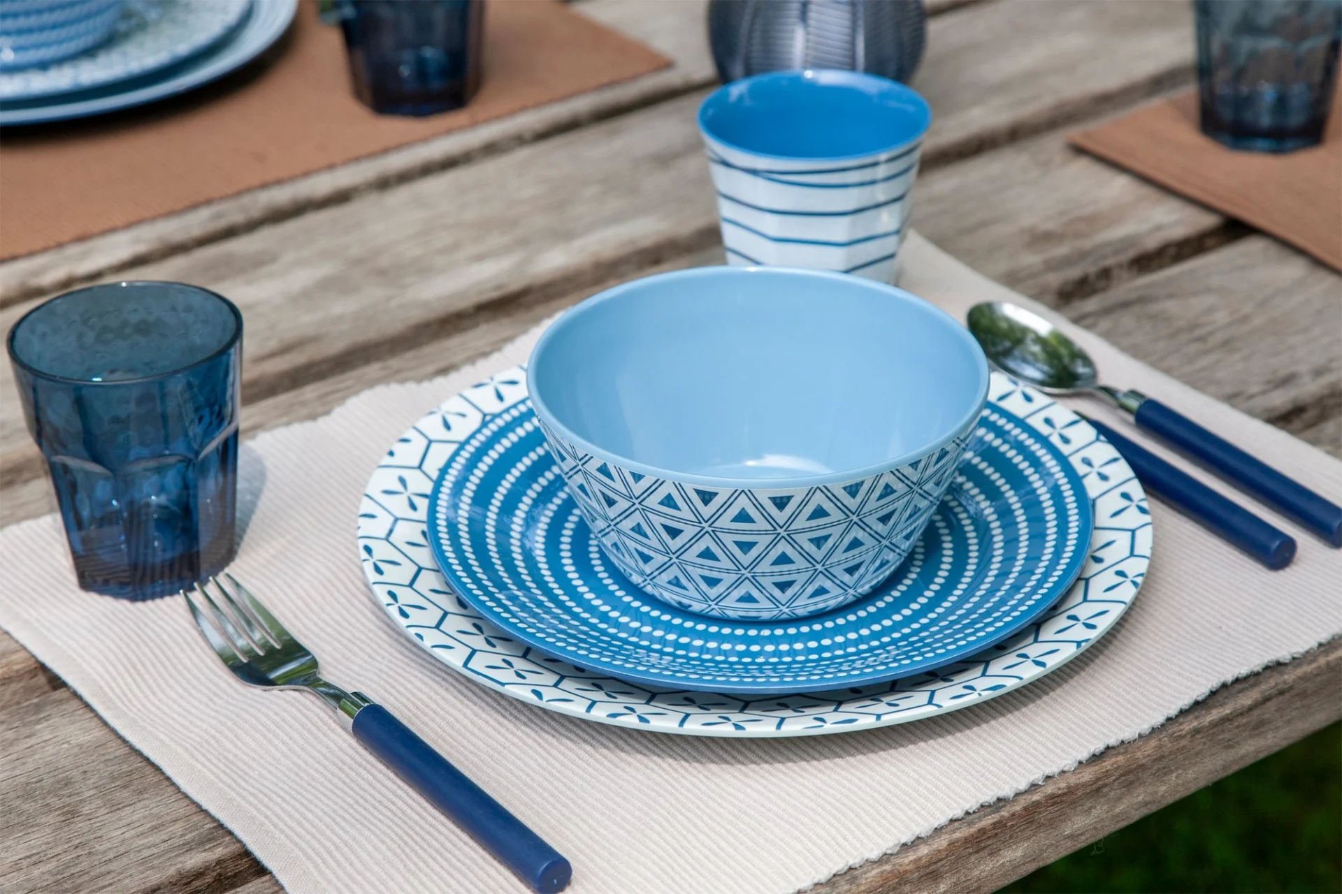 Bo-Camp set de vaisselle Mix&Match 16 pcs mélamine bleu