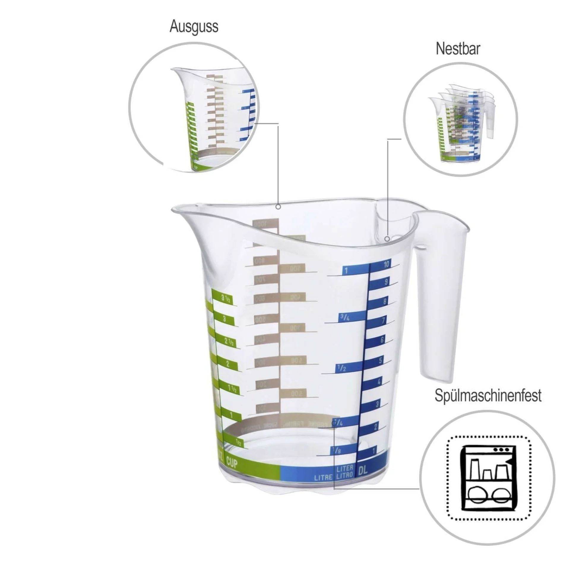 Rotho Domino verre doseur 1,0 litre