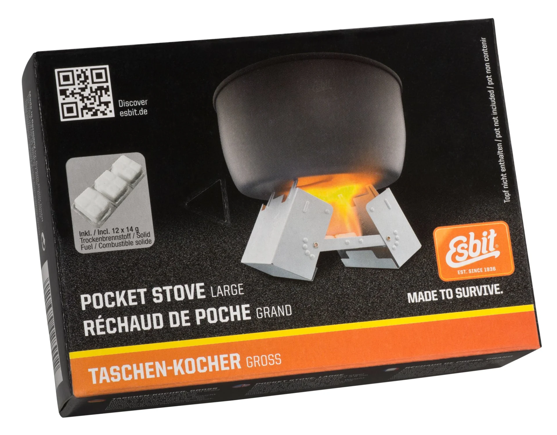 Réchaud de poche Esbit avec 12x14g de pastilles de combustible incluses