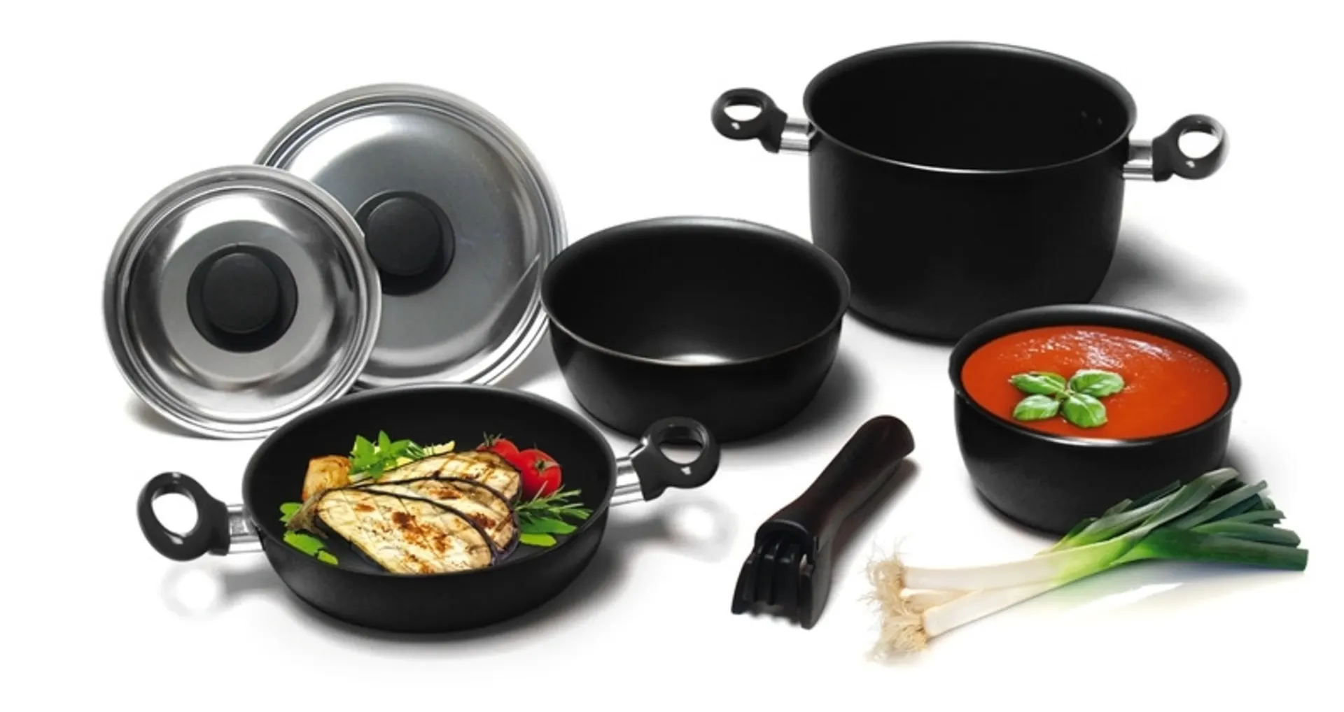 Alu-Topfset - Schwarz - 7-teilig