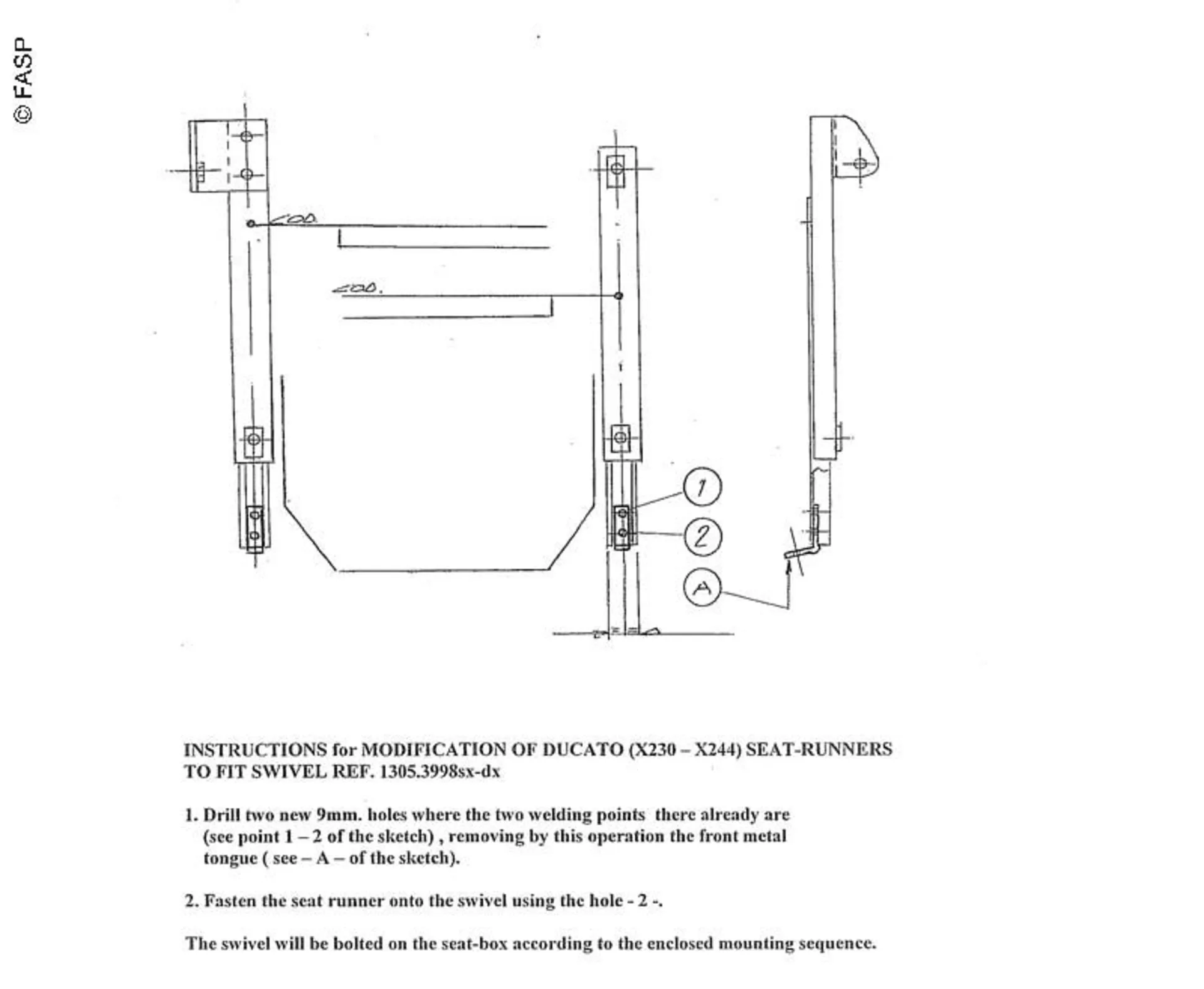 Drehkonsole für Beifahrersitz, Original+FASP, Fiat Ducato Typ 244, Peugeot Boxer, Citroen Jumper mit TÜV