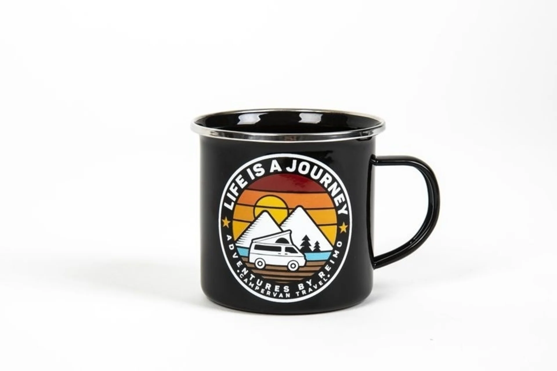 Emaille-Tasse mit 350ml Volumen - LIFE IS A JOURNEY