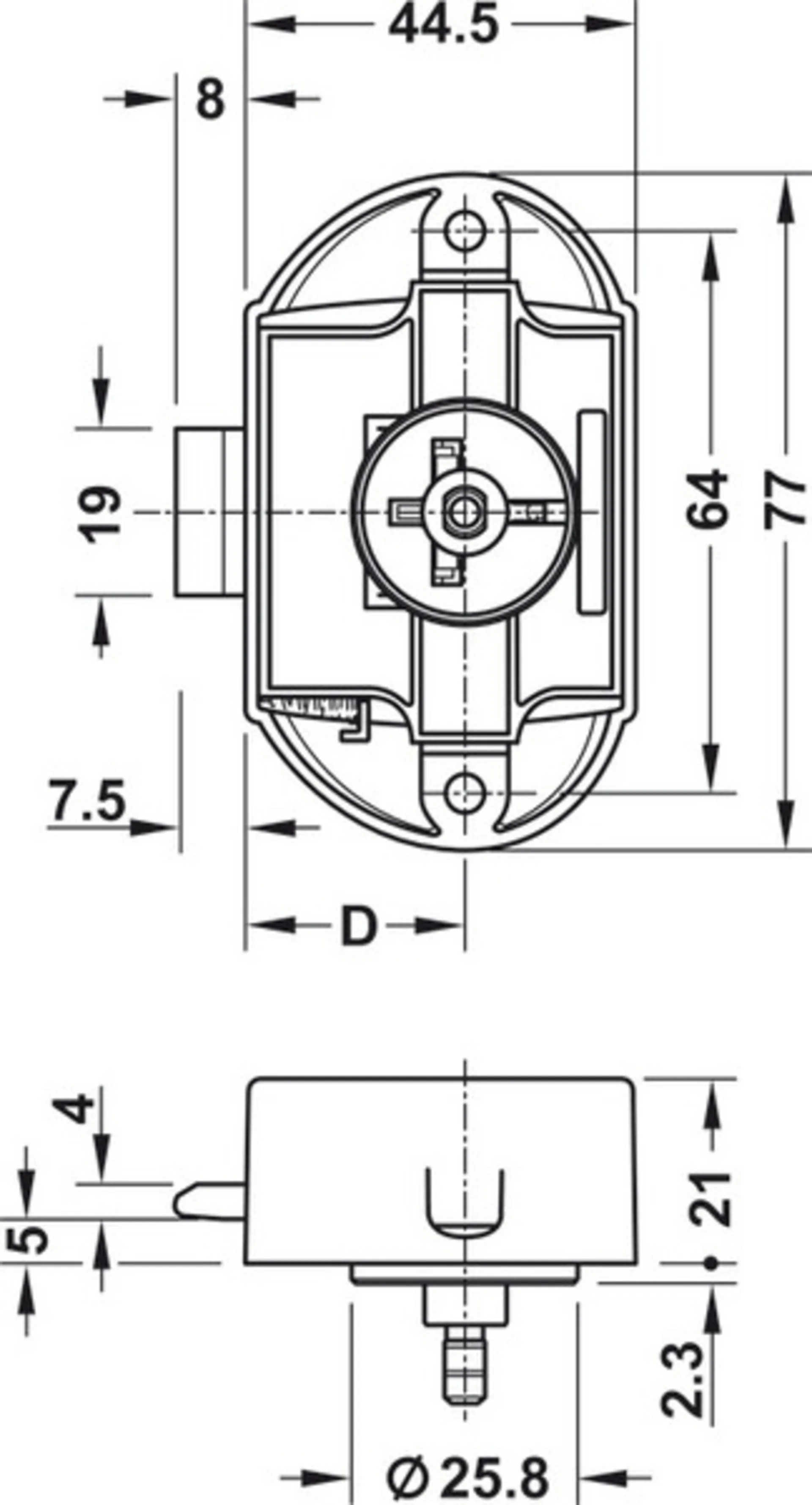 Aufschraub-Riegelschloss Push-Lock - Einseitig bedienbar - Braun
