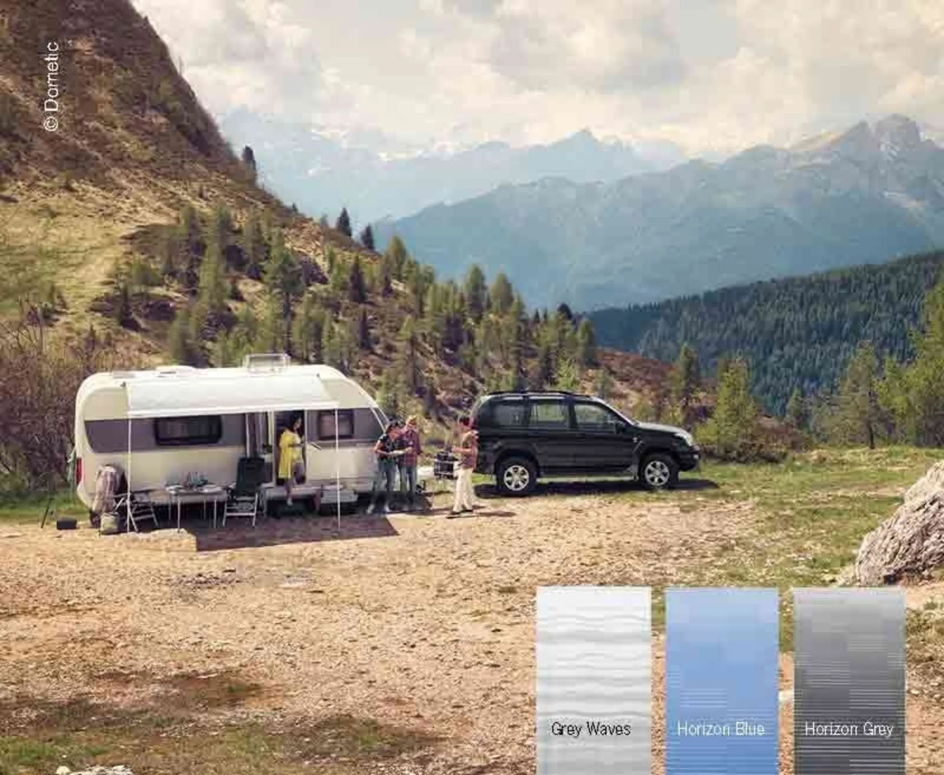 Prostor 600 Dachmarkise für Ducato, Boxer, Jumper ab 7/2006, Gehäuse weiss, Tuch Horizon Blau