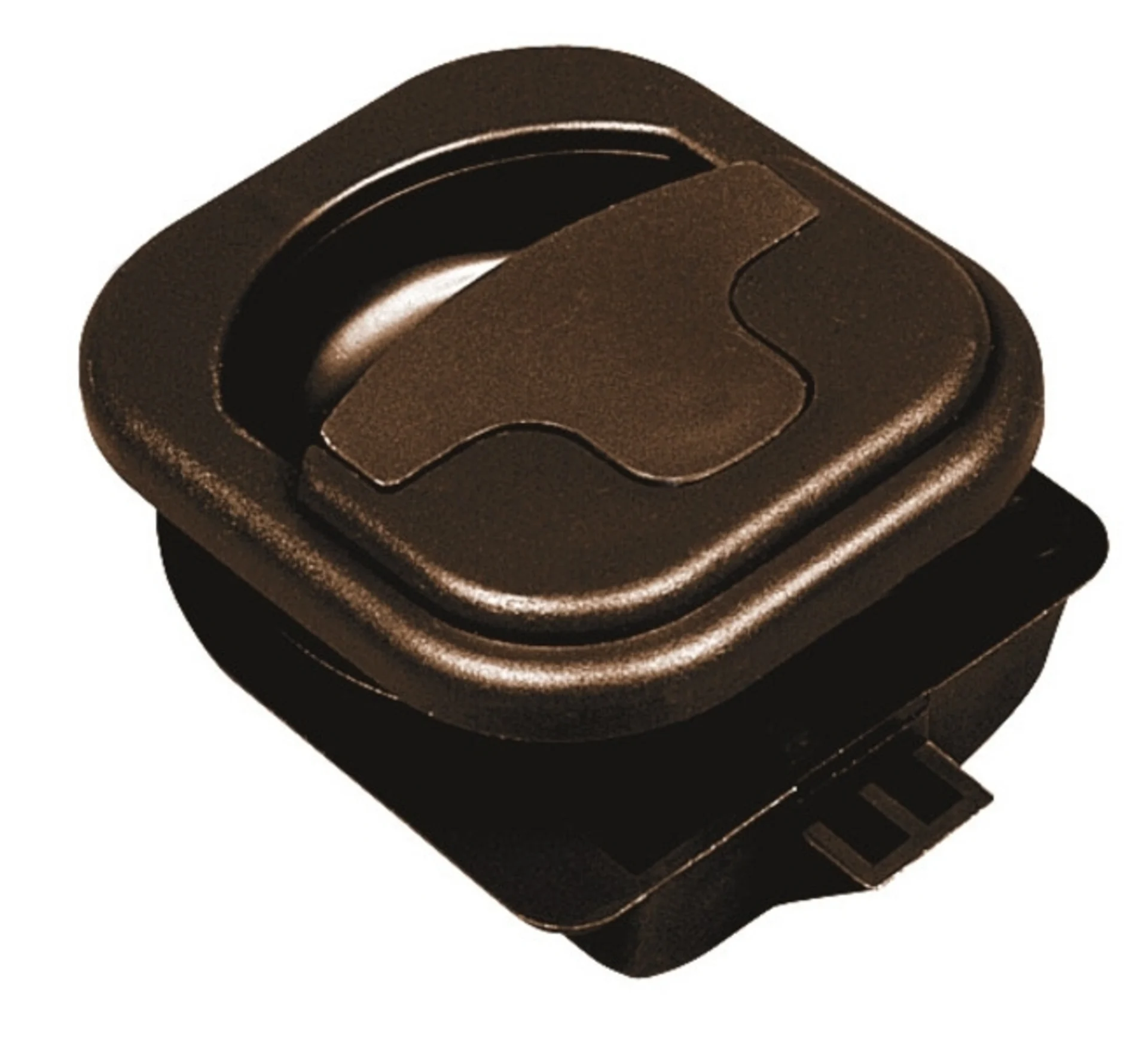 Coque d'encastrement brune au design bombé et poignée de meuble encastrée