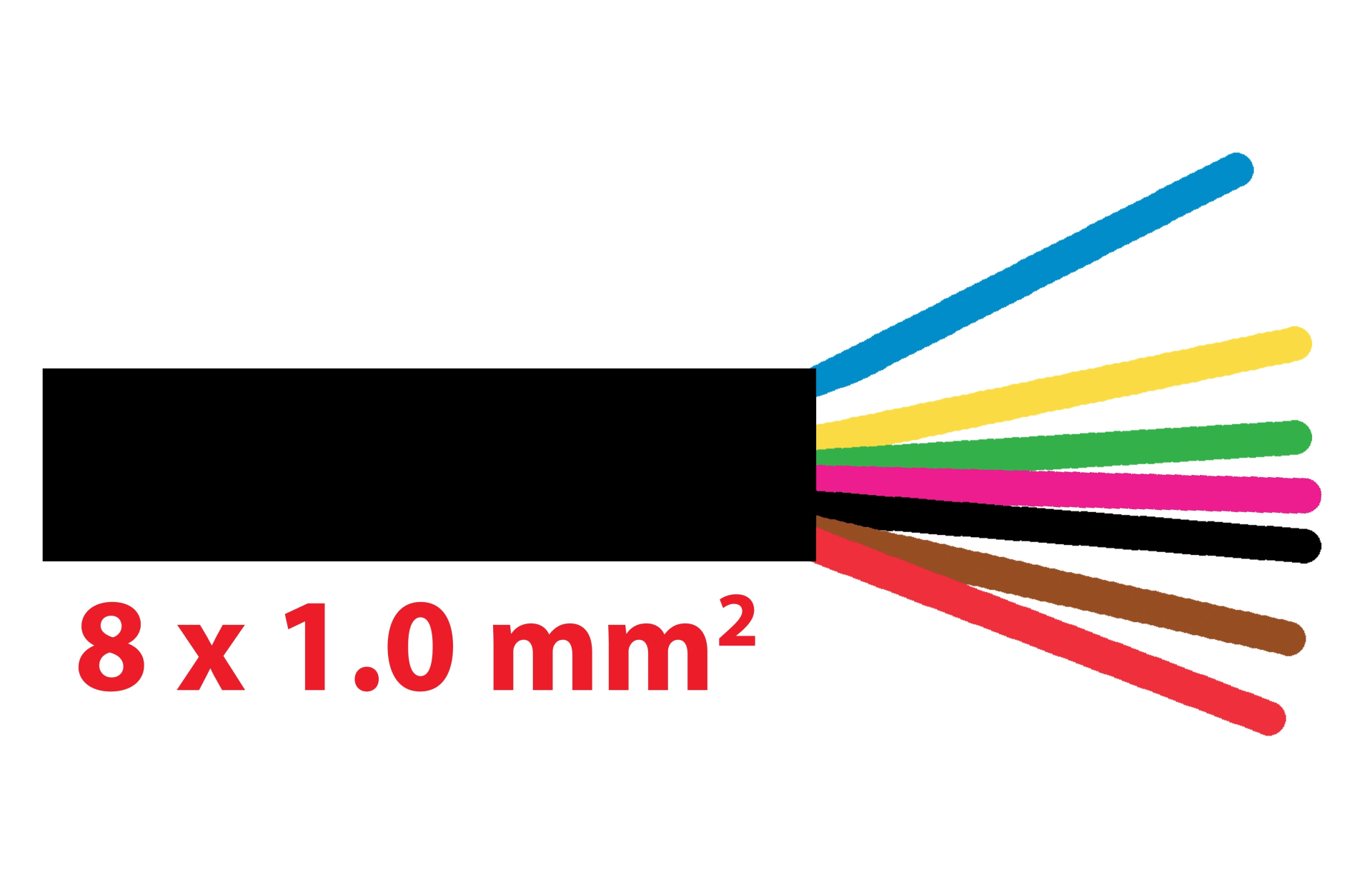 Kabel FLRYY 8 x 1.0 mm2 Kabelfarben nach DIN47100: Weiss/braun/grün/gelb/grau/rosa/blau/rot