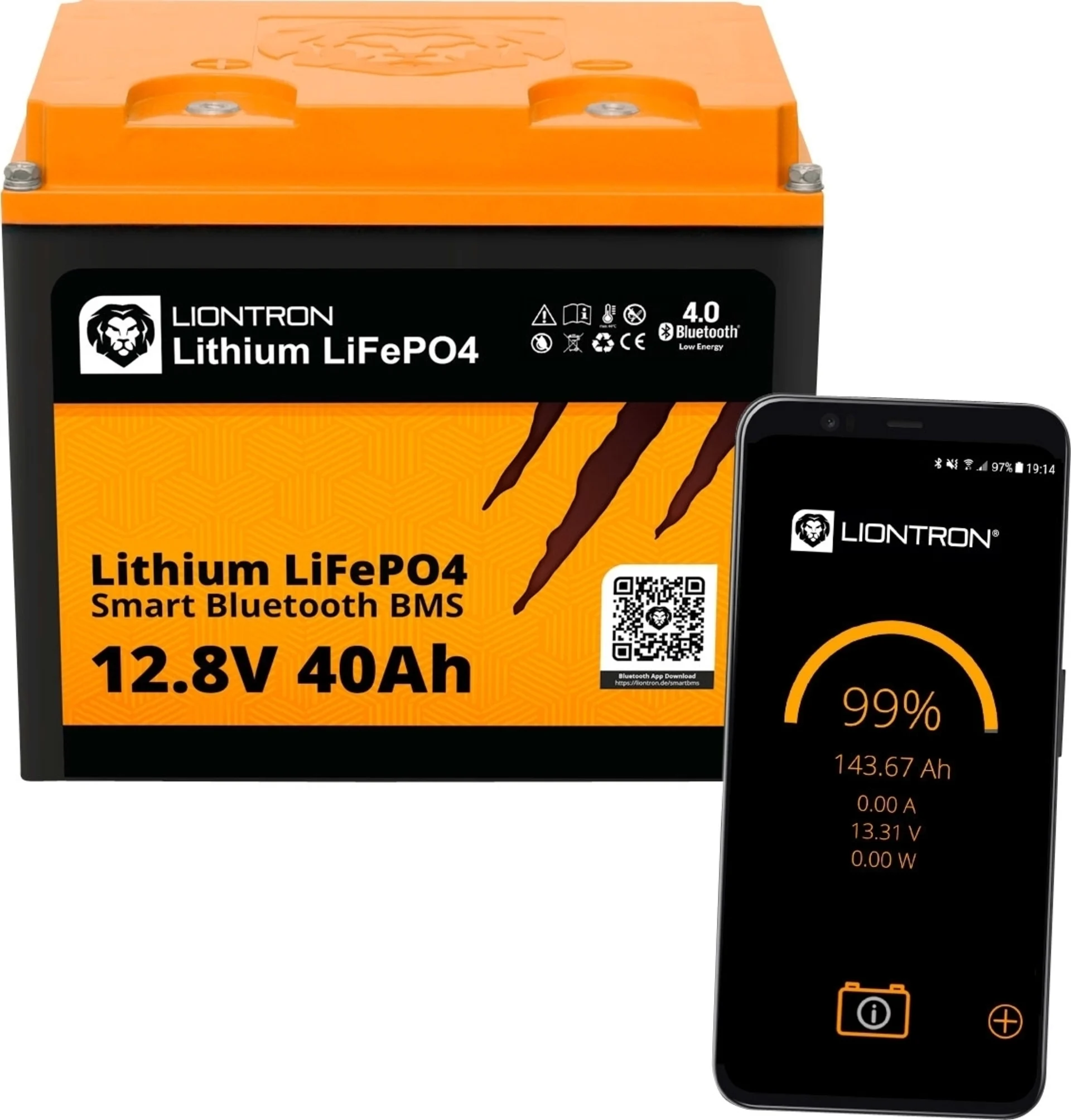 Liontron LiFePO4 Smart Bluetooth BMS Batterie au lithium 12,8 V / 40 Ah