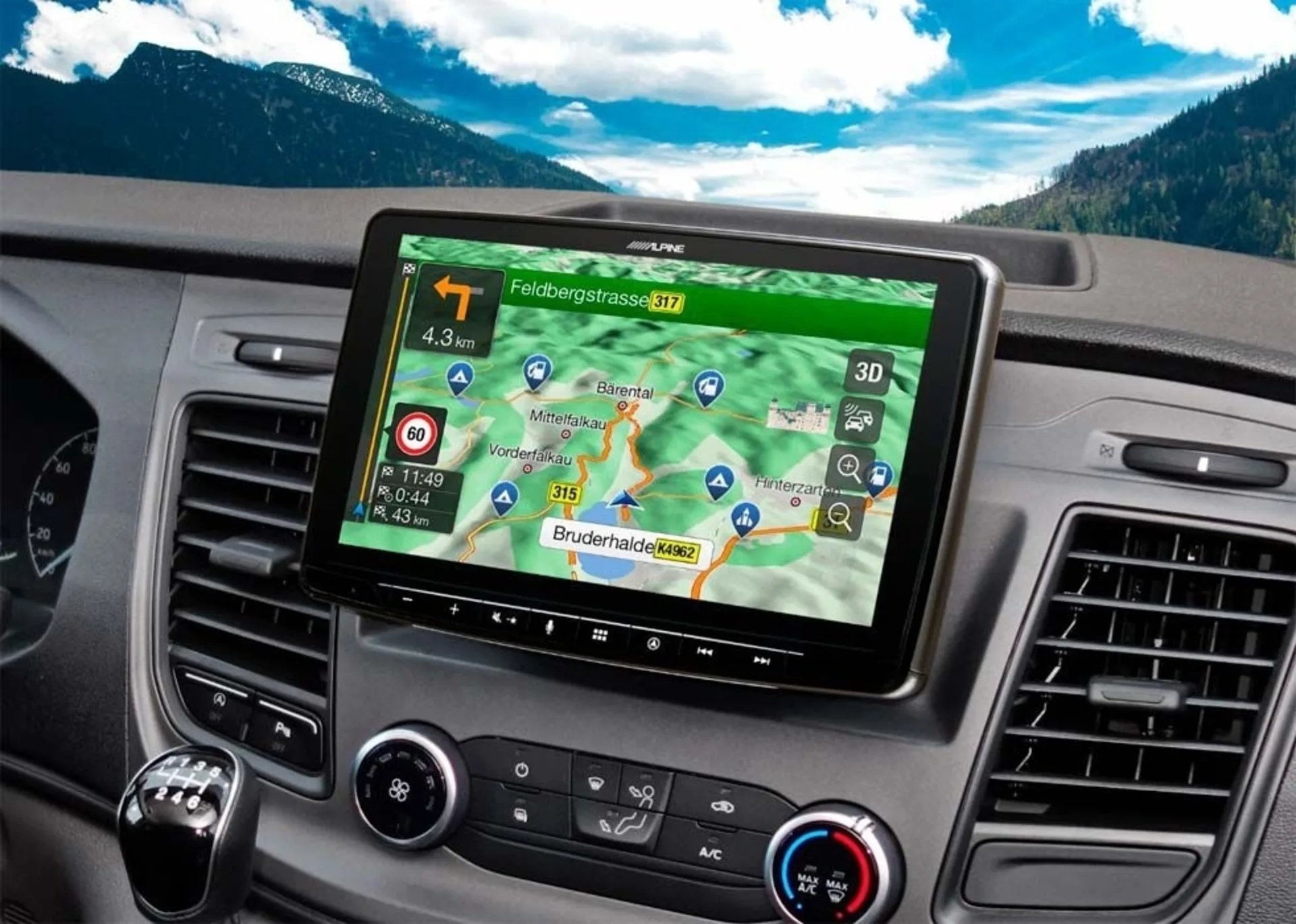 Système de navigation avec écran tactile 9 pouces pour Ford Transit Custom avec boîtier d'installation 1-DIN, DAB+, support Apple CarPlay et Android Auto et plus encore