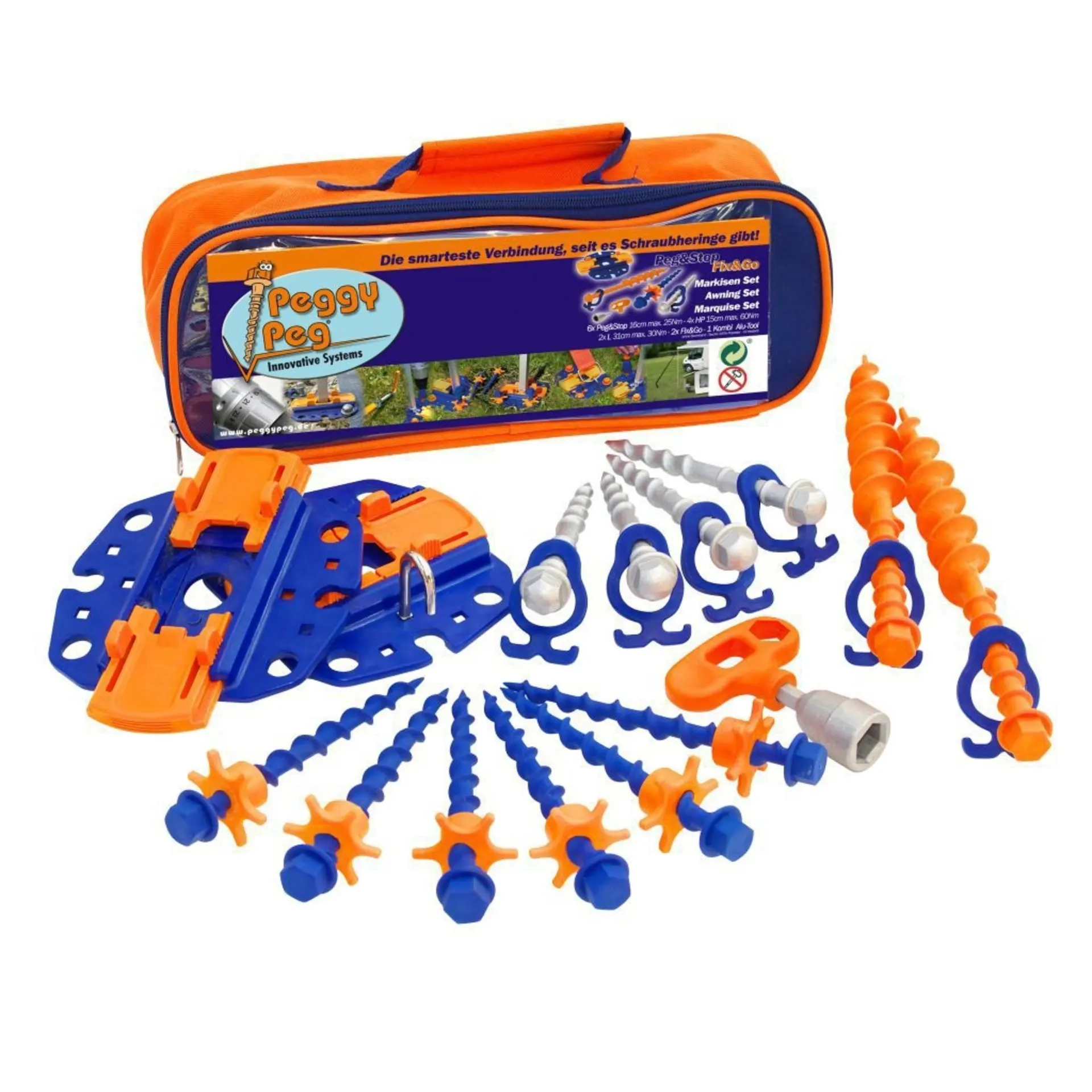 Peggy Peg Fix&Go Peg&Stop Markisen Set mit Schraubheringe und Ankerplatten 30-tlg.