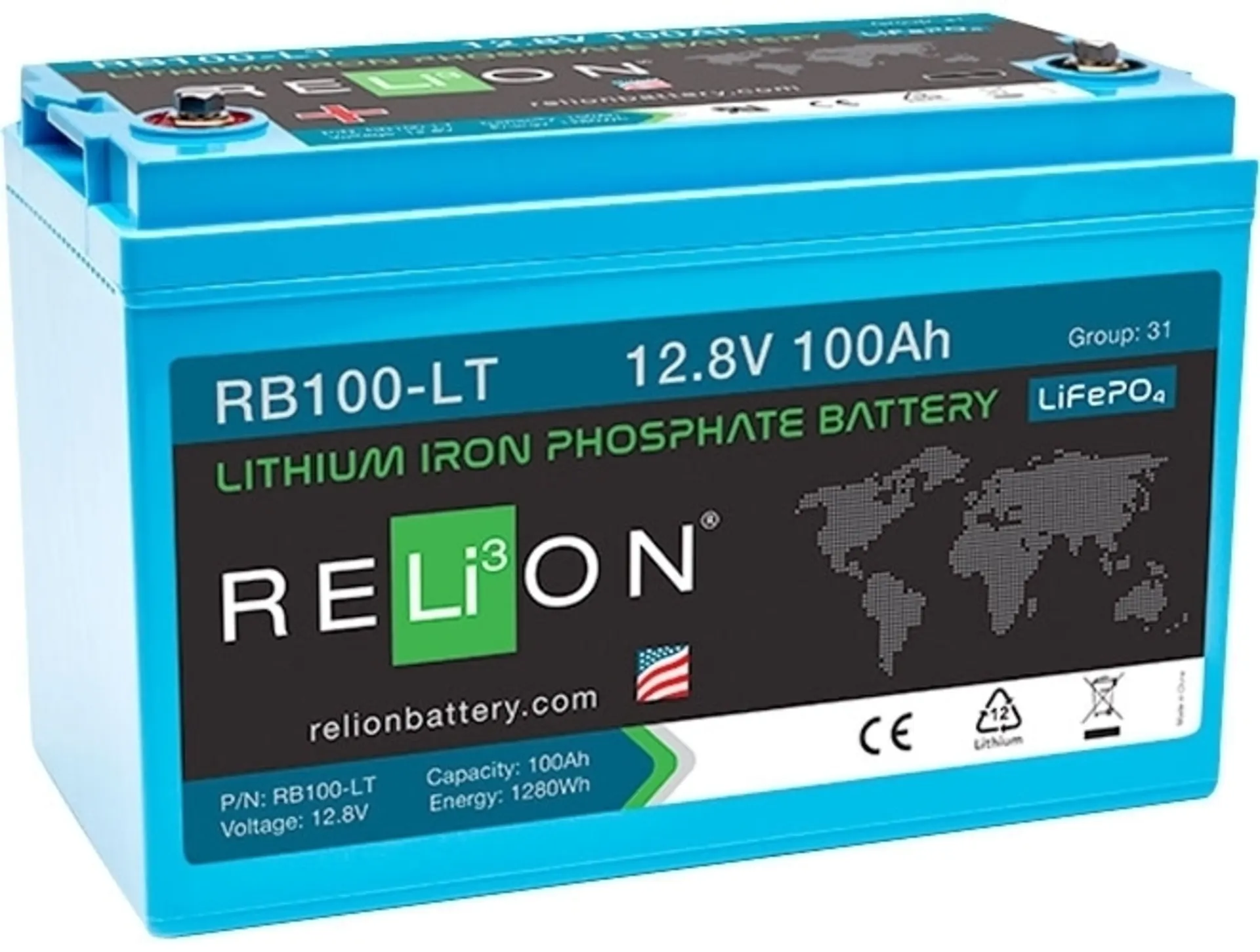 Relion RB100-LT Batterie au lithium 12 V / 100 Ah