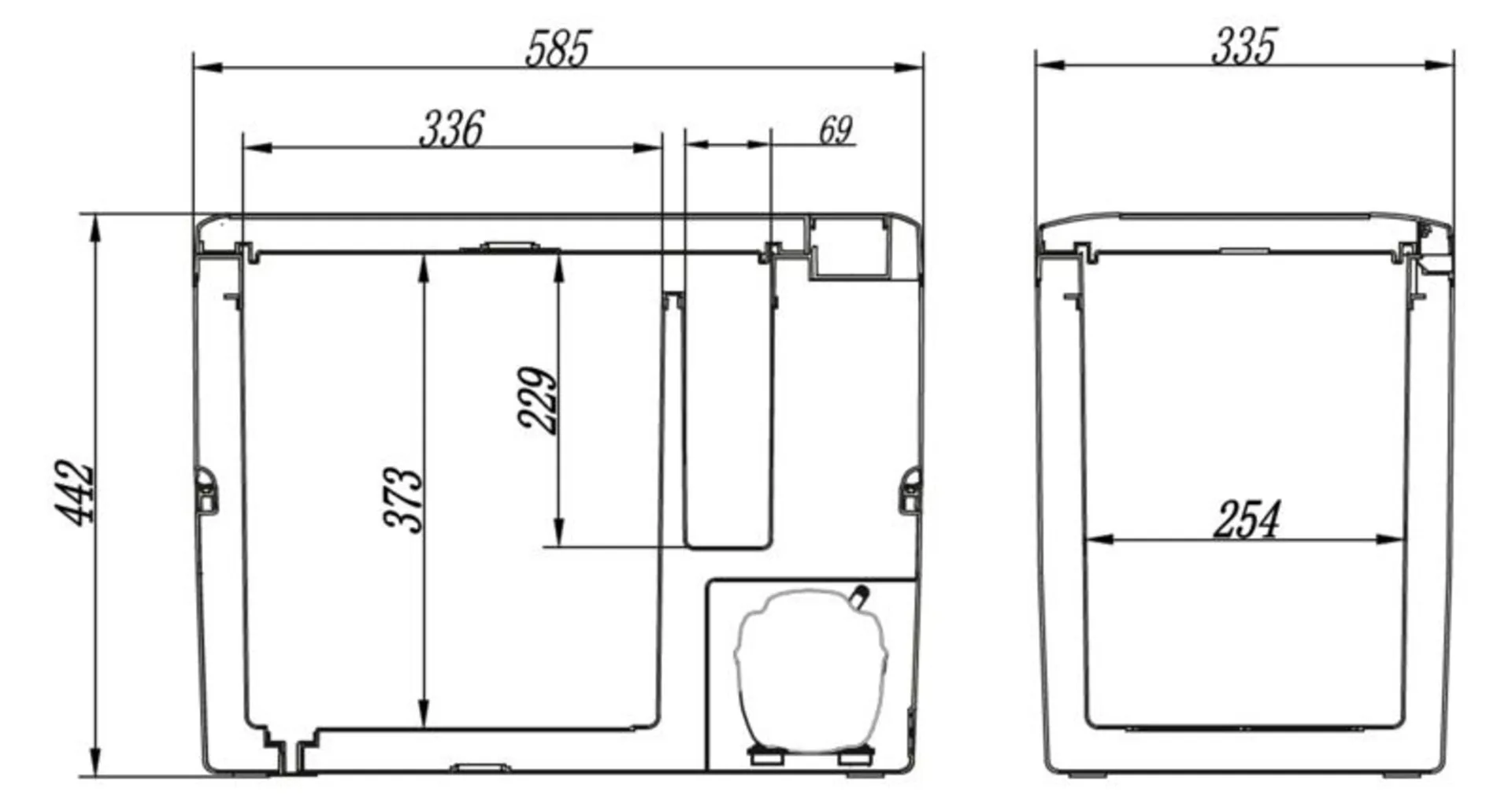 Kompakte Kühlbox im modernen Design.