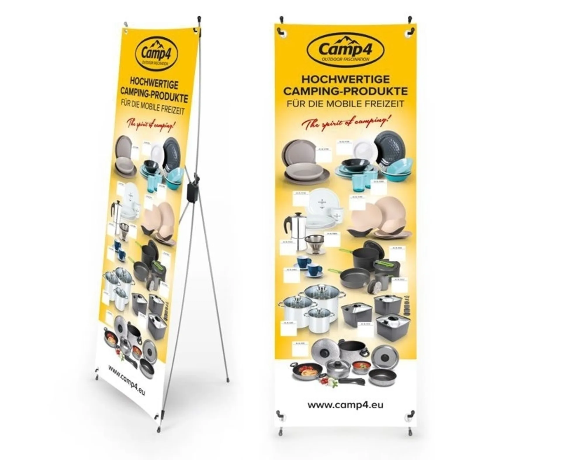 Camp4 X-Banner Haushaltsprodukte - Werbebanner für Showroom und Messe (600x1800mm)