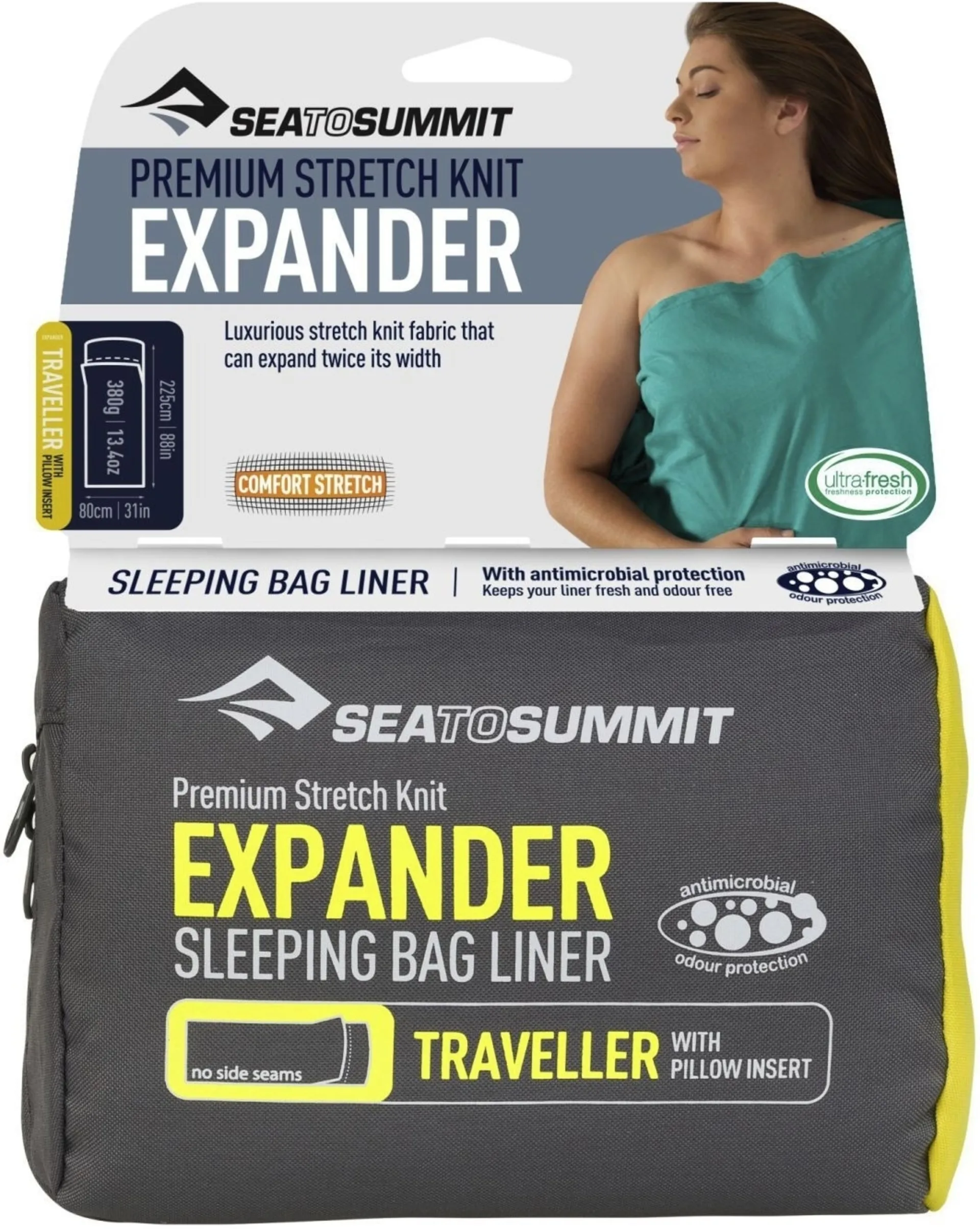 Sea to Summit Expander Liner Sac de couchage de voyage Inlett Traveller avec compartiment pour oreiller Sea foam
