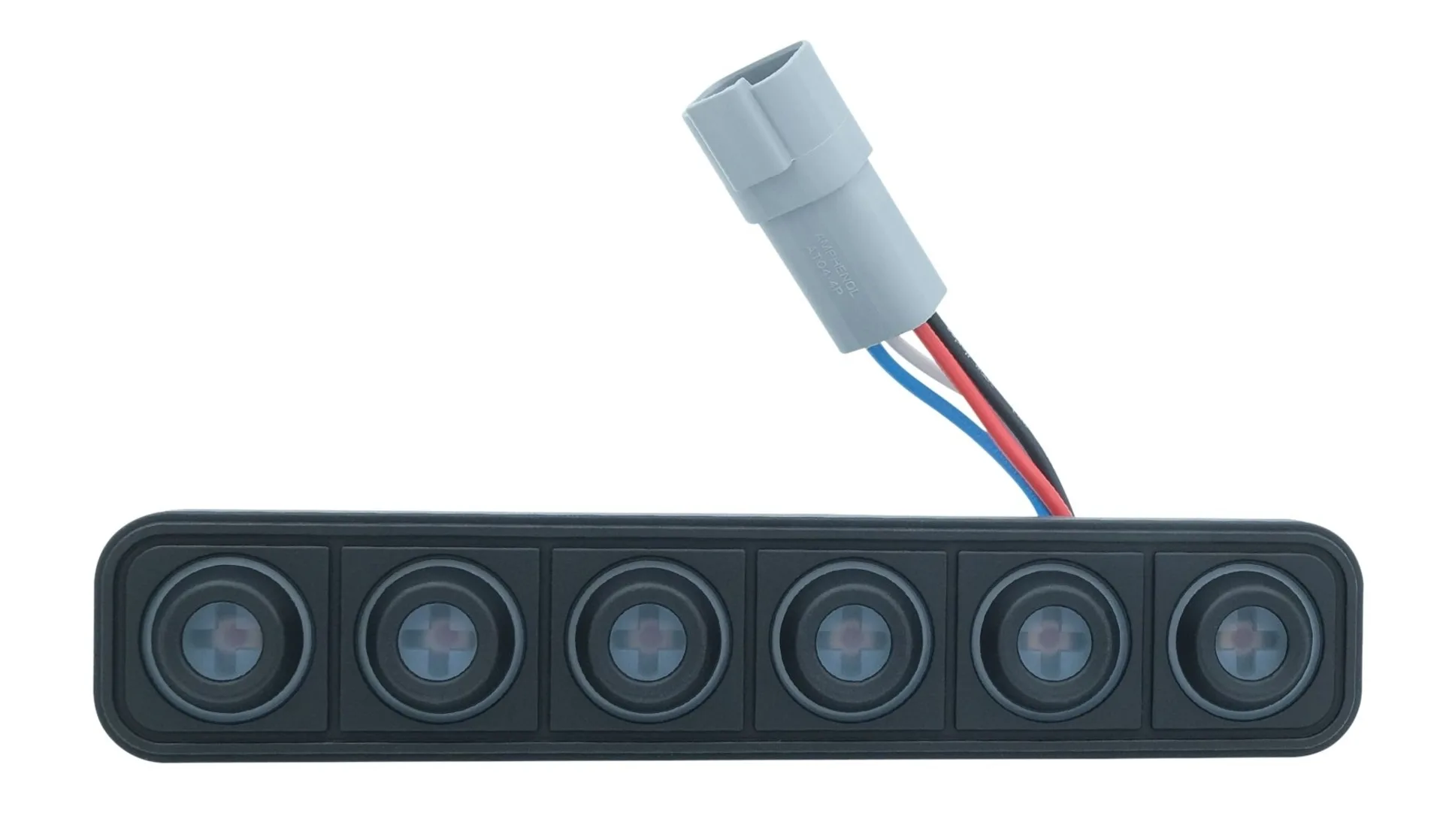 Clavier à 6 touches (1x6), CAN, connecteur allemand - 12 / 24 V IP67, inserts de symboles configurables 15 mm Clavier à 6 touches (1x6), CAN, connecteur allemand - 12 / 24 V IP67, inserts de symboles configurables 15 mm