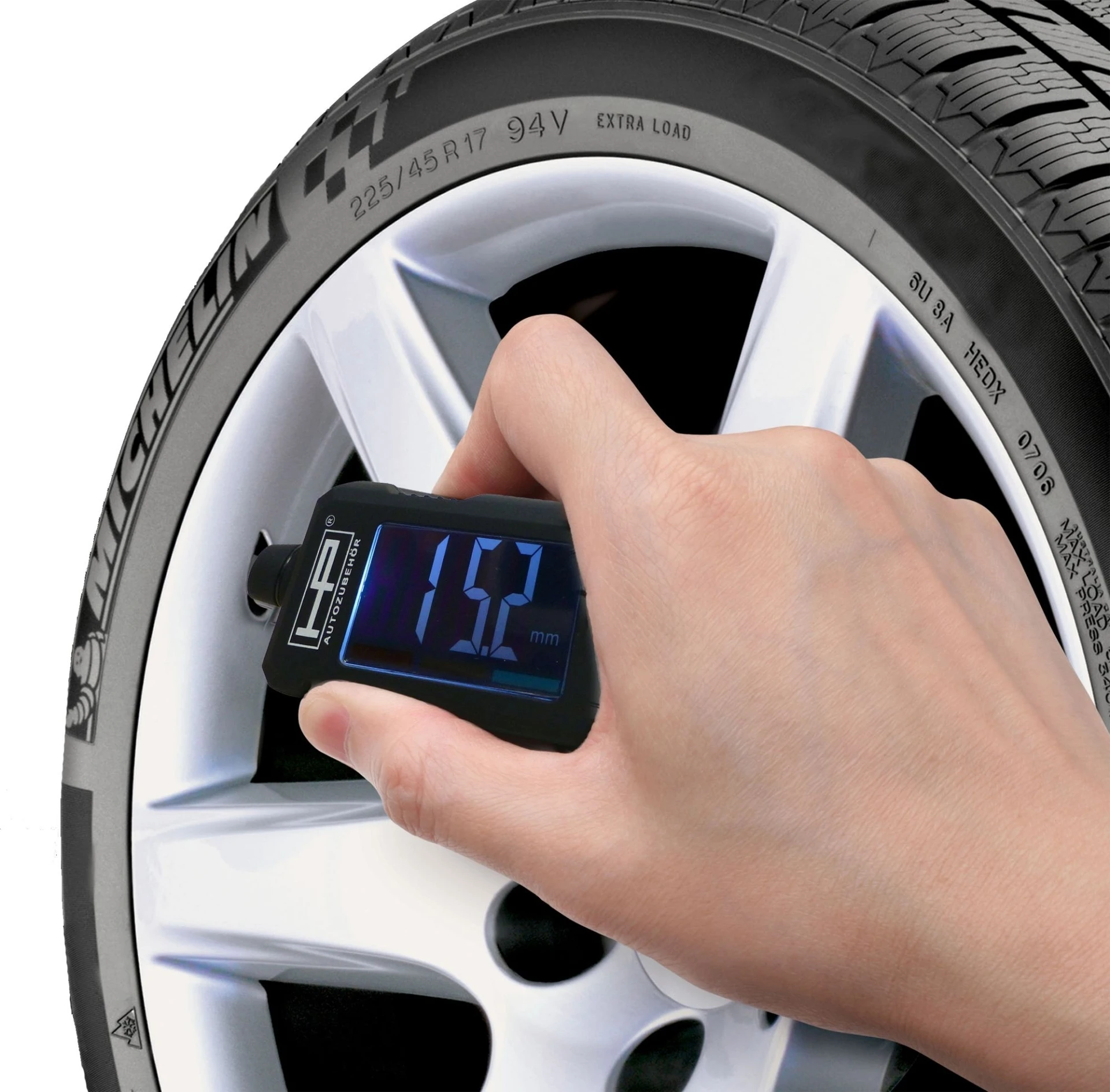 Accessoire auto HP 2-en-1 : manomètre et jauge de profondeur de pneus, plage de mesure 0-6,8 bars